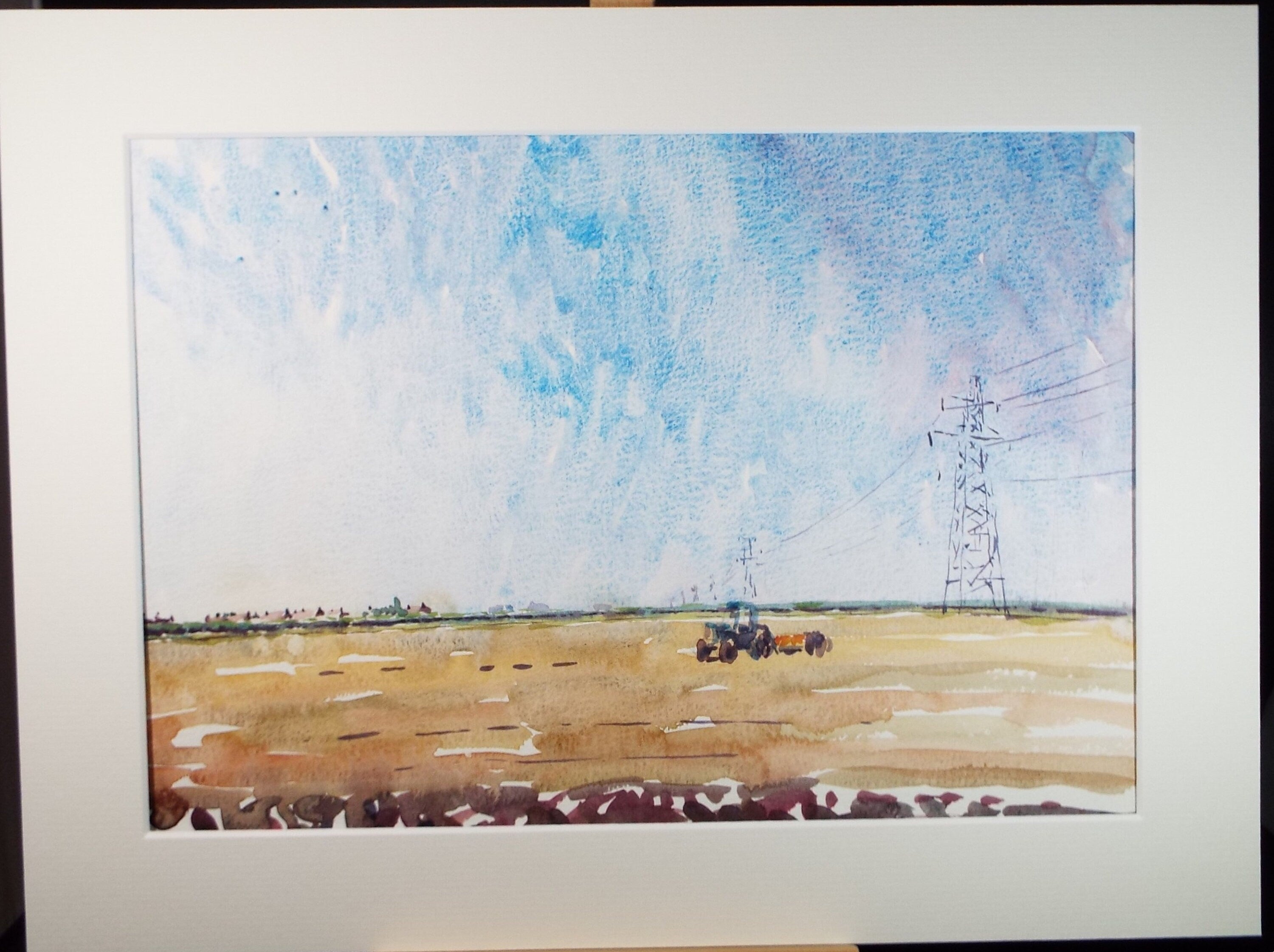 Original Watercolour,'Tractor & Ploughed Field', Roger Alsop, dated 1986