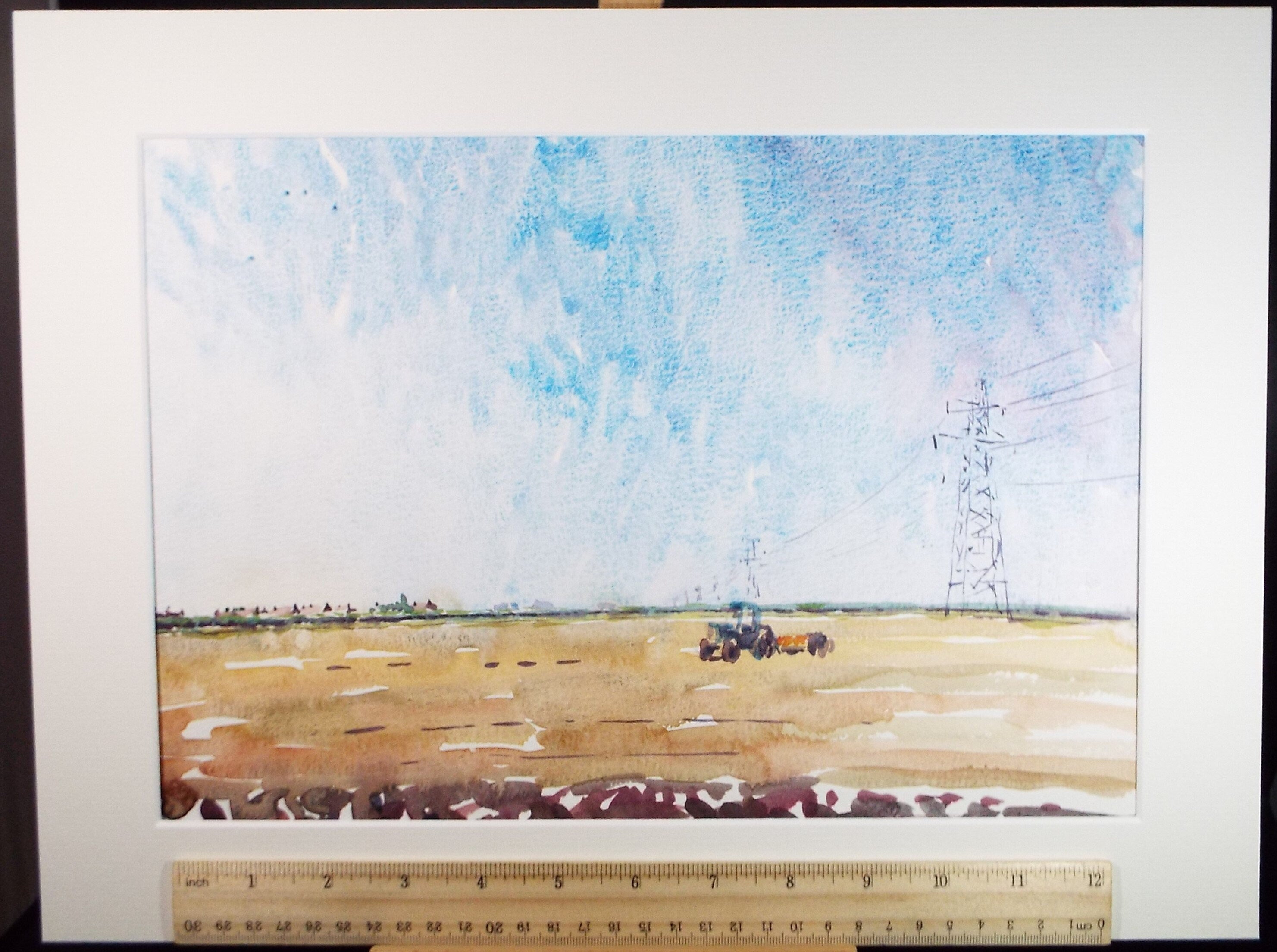 Original Watercolour,'Tractor & Ploughed Field', Roger Alsop, dated 1986