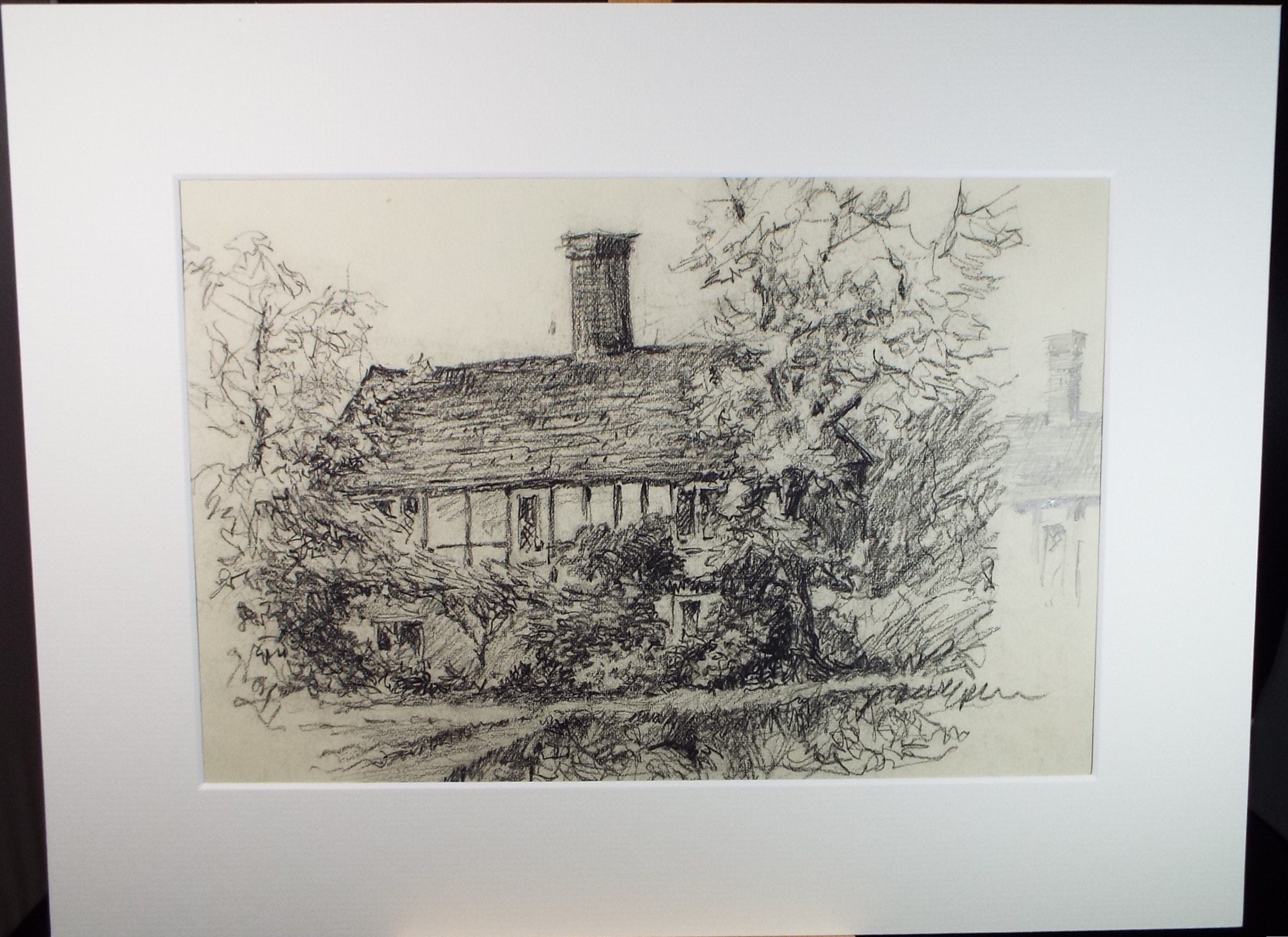 Original Charcoal drawing, 'mistletoe Farm, Eastcote', 1960's, R.A Andew-Jones