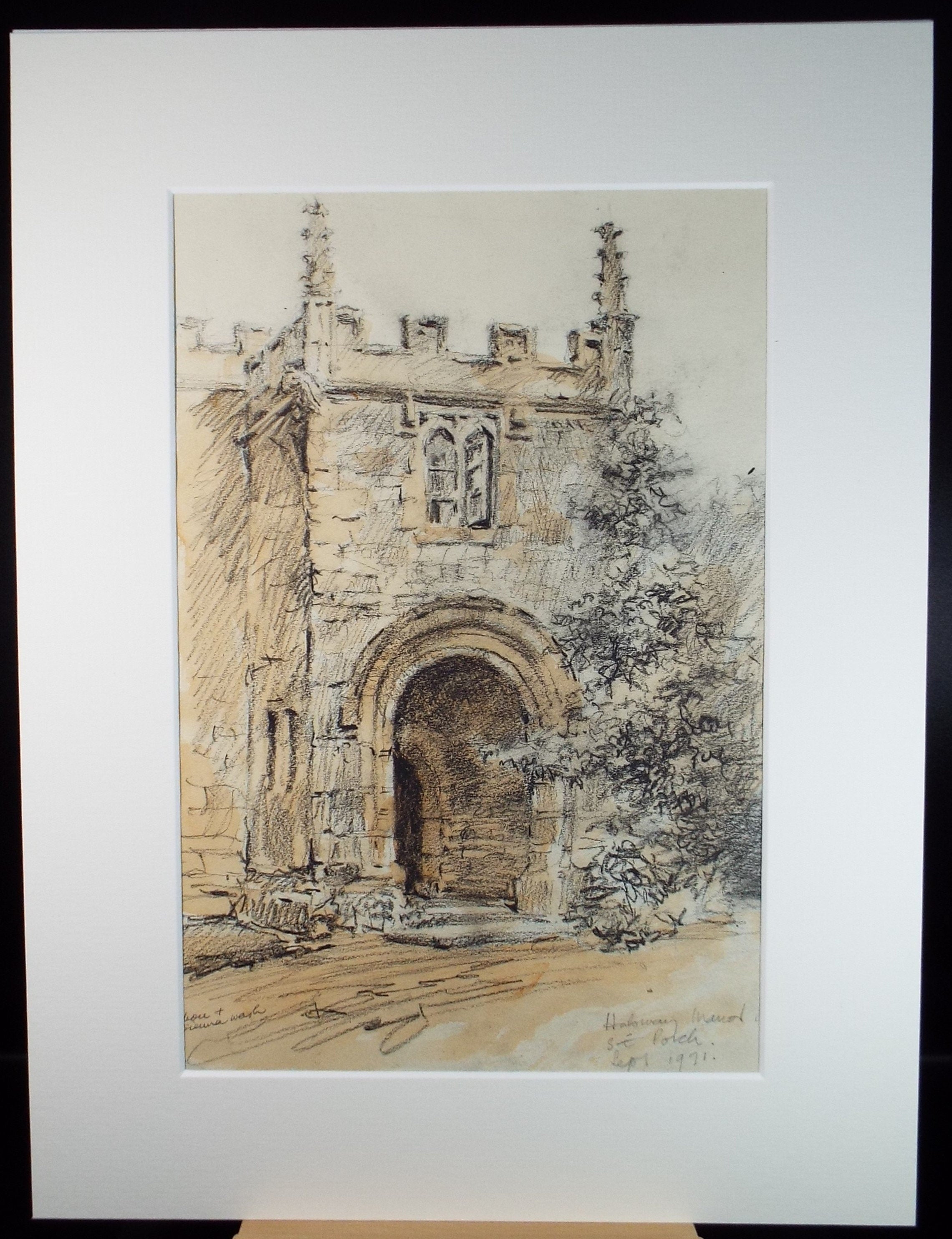 Original Charcoal & wash drawing, 'Halsway Manor', dated 1971, R.A Andew-Jones