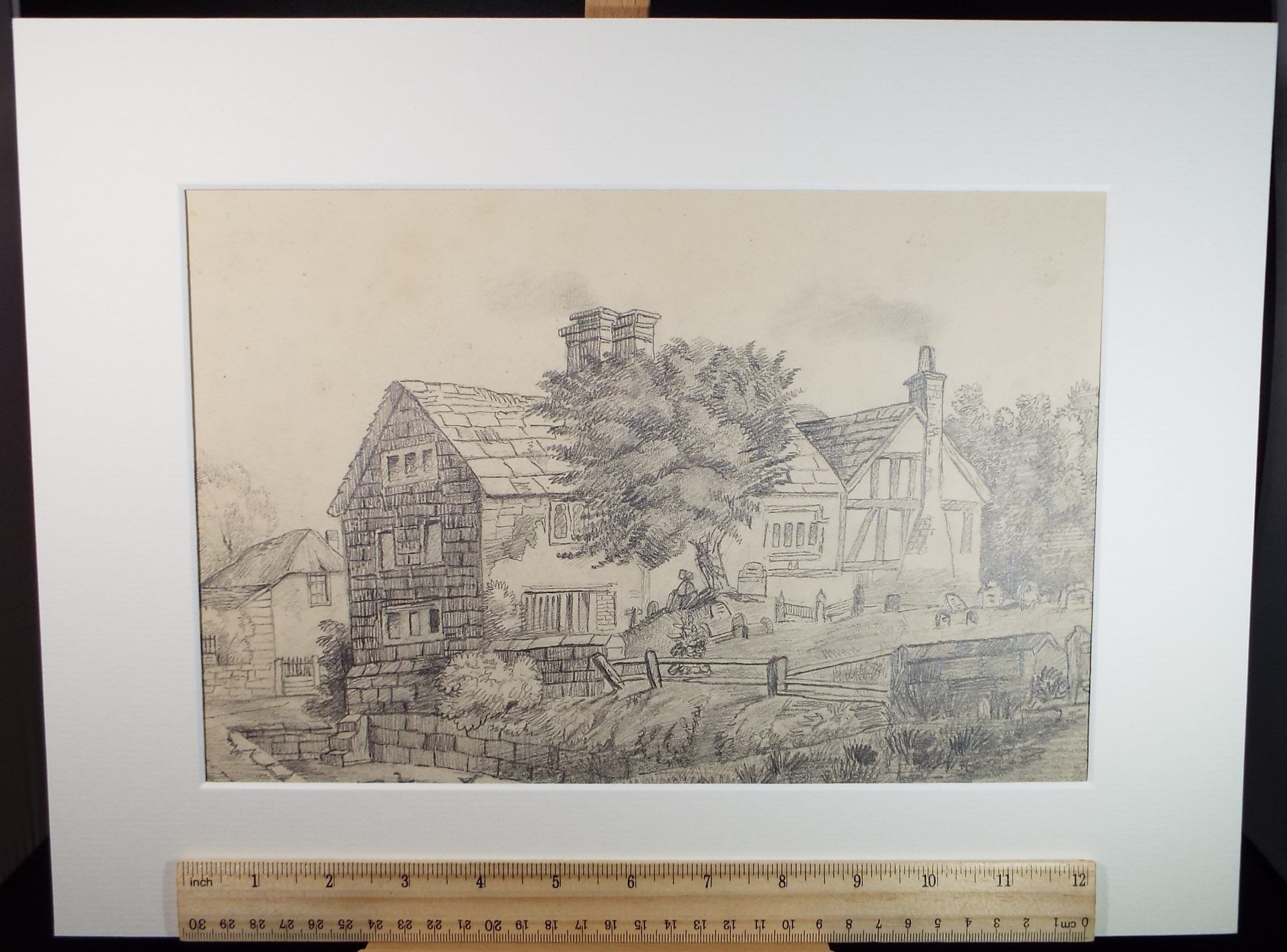 Original Pencil Drawing, 'Country Cottage', mid 19th century, artist unknown