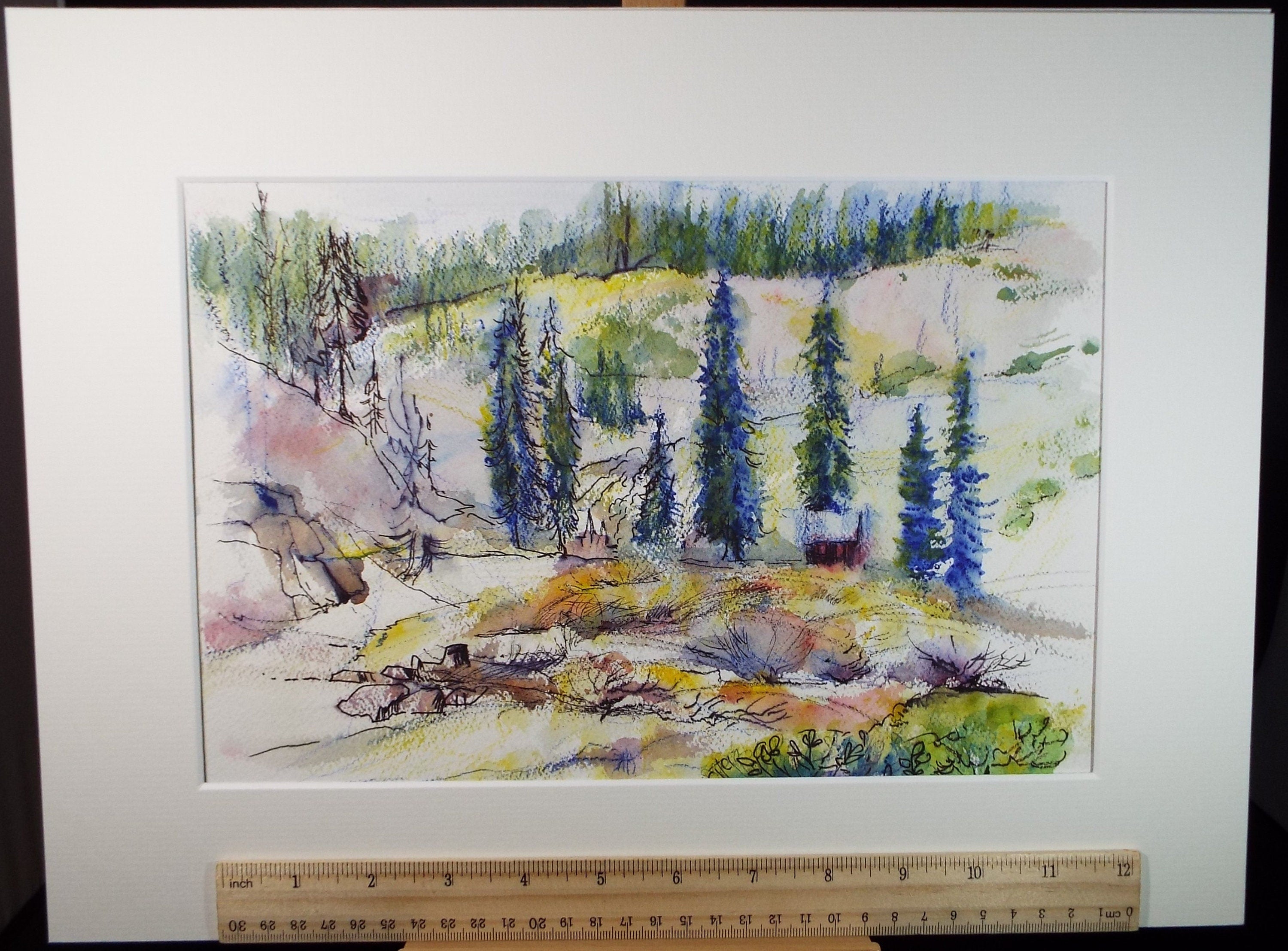 Original Watercolour,'Above Paradise, N California', 1980's, unknown Artist