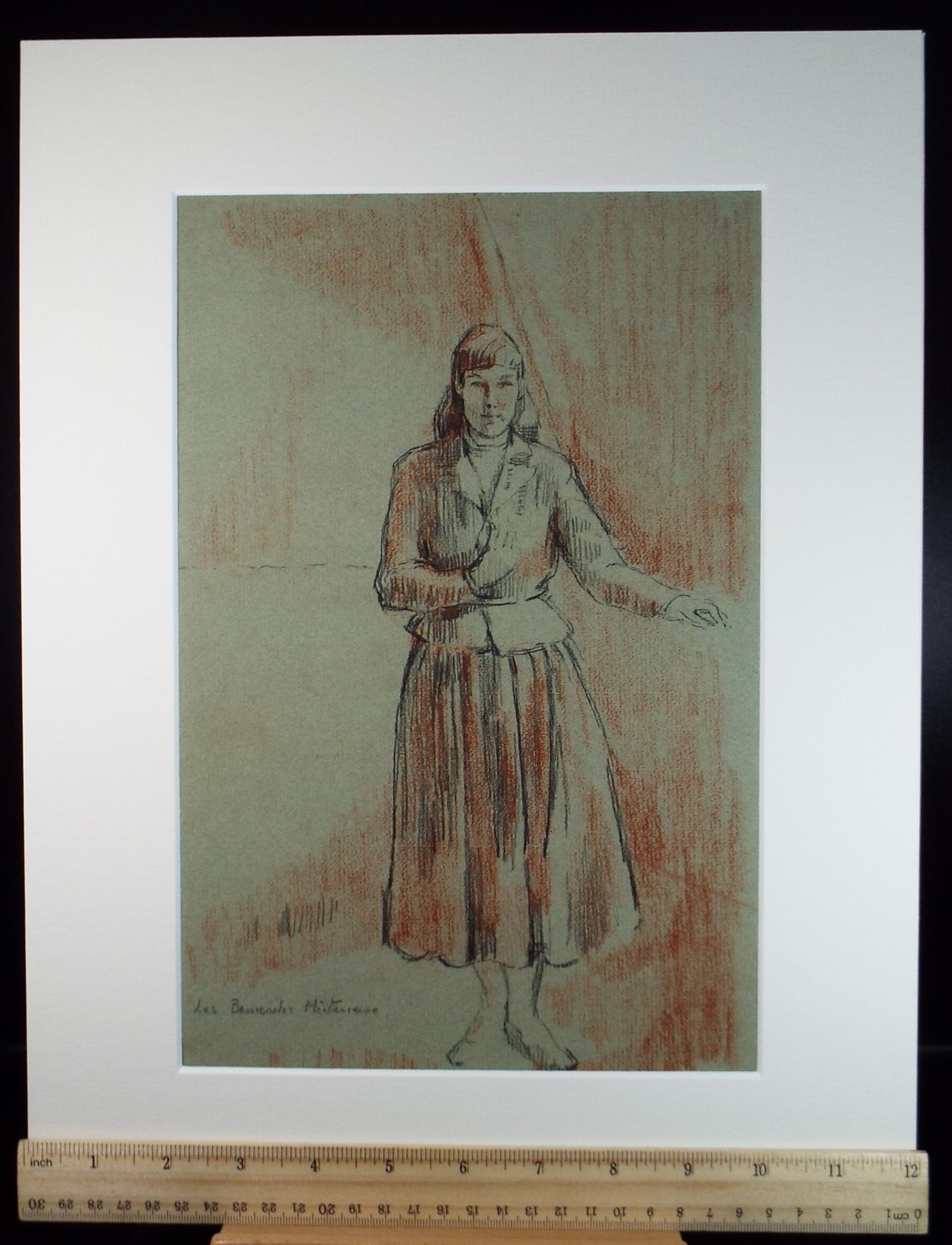 Original Pastel,'Standing Figure in Red', Hilda Burford (1887-1957), 1940's
