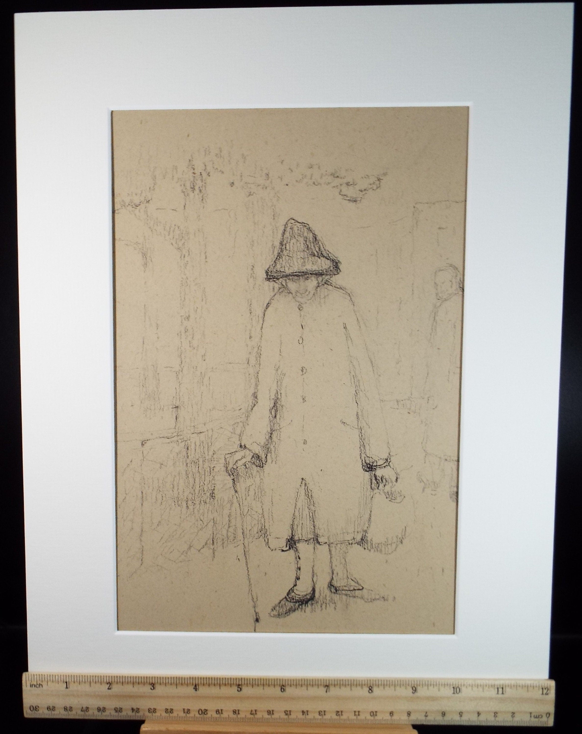 Original Pastel, 'Woman with Shopping', Circa 1990, Mariota Bosanquet 1923 -2022