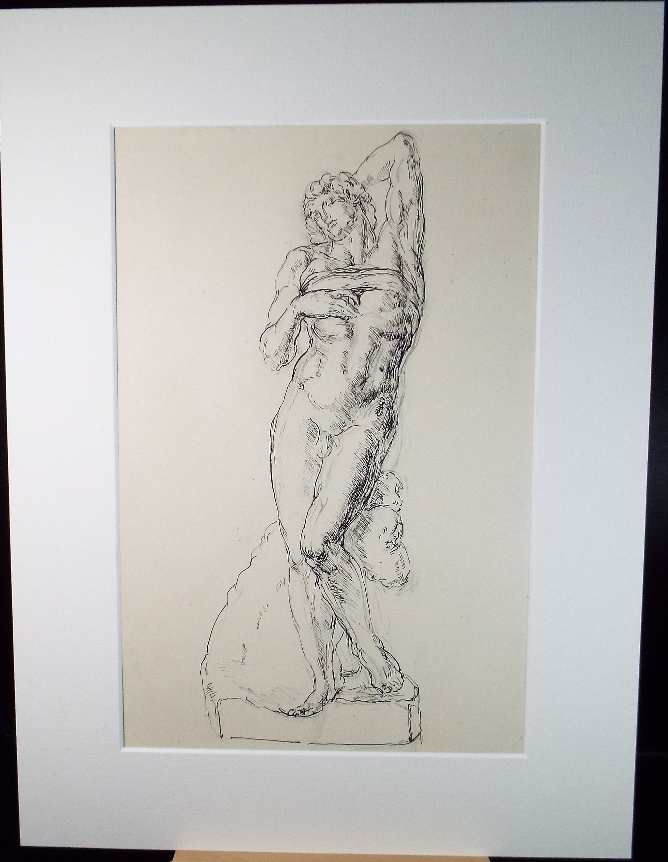 Original Pen & Ink Sketch,'Classical Figure', 1940's, Hilda Burford 1887-1957