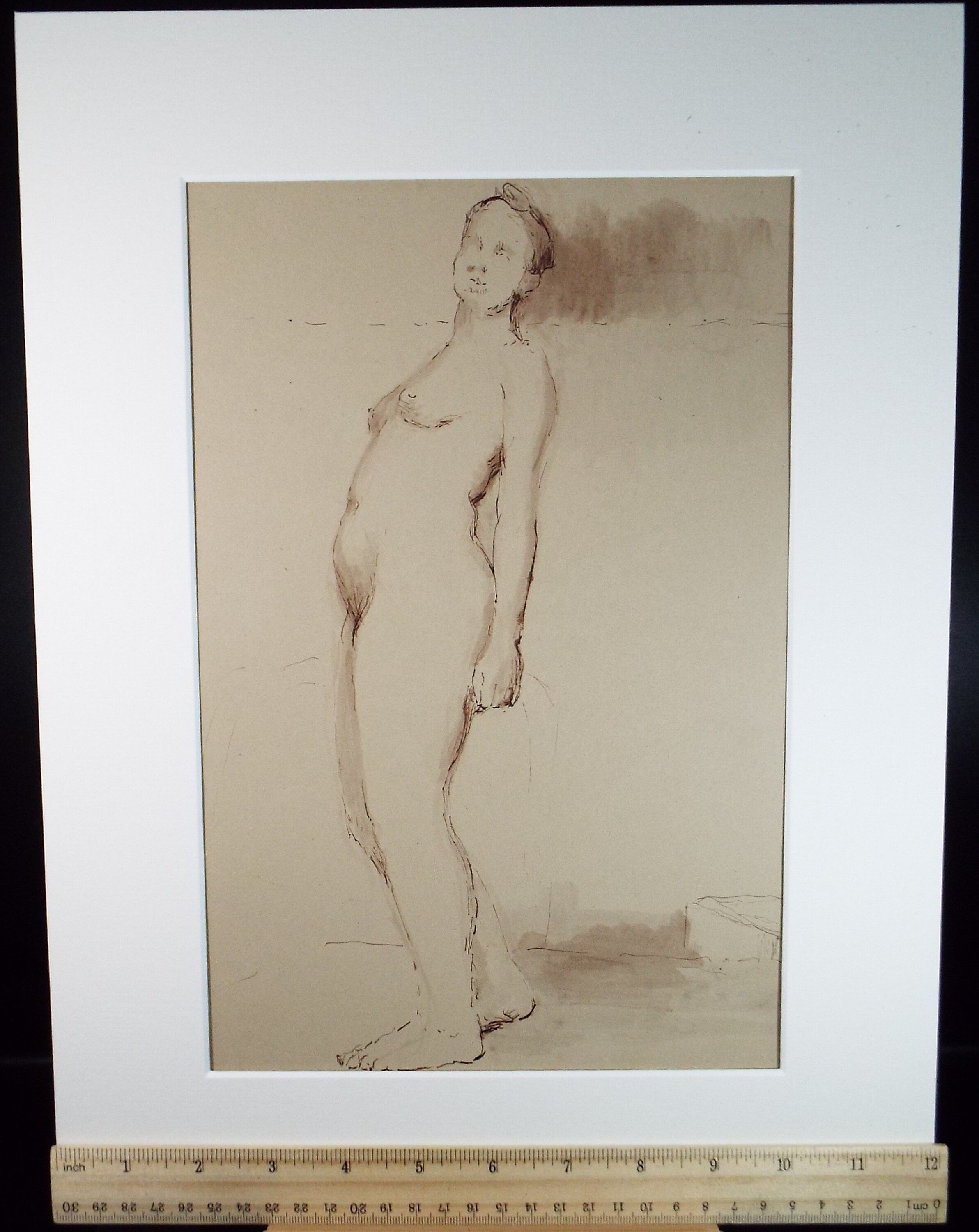 Original Pen & Ink Sketch,'Standing Woman', 1940's, Hilda Burford 1887-1957