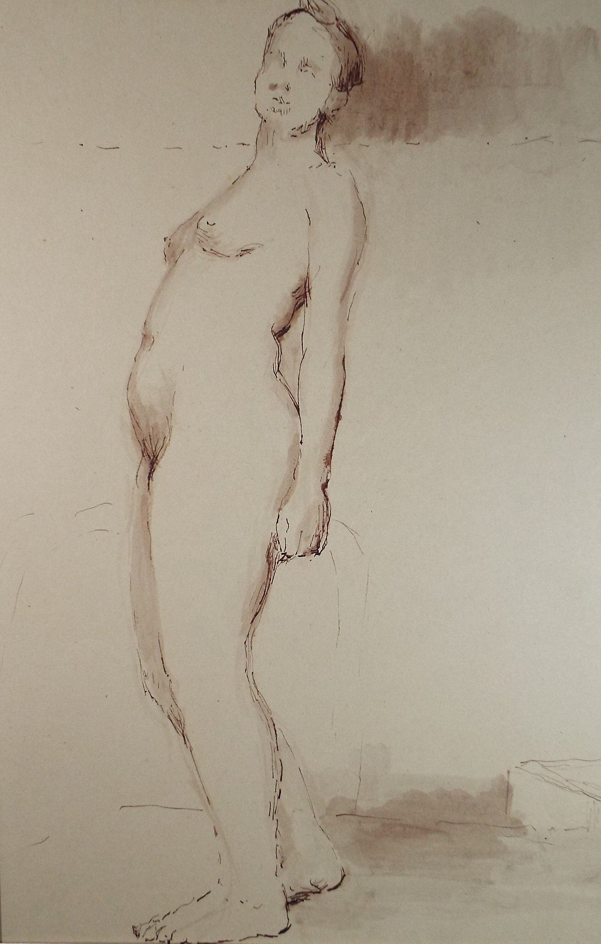 Original Pen & Ink Sketch,'Standing Woman', 1940's, Hilda Burford 1887-1957