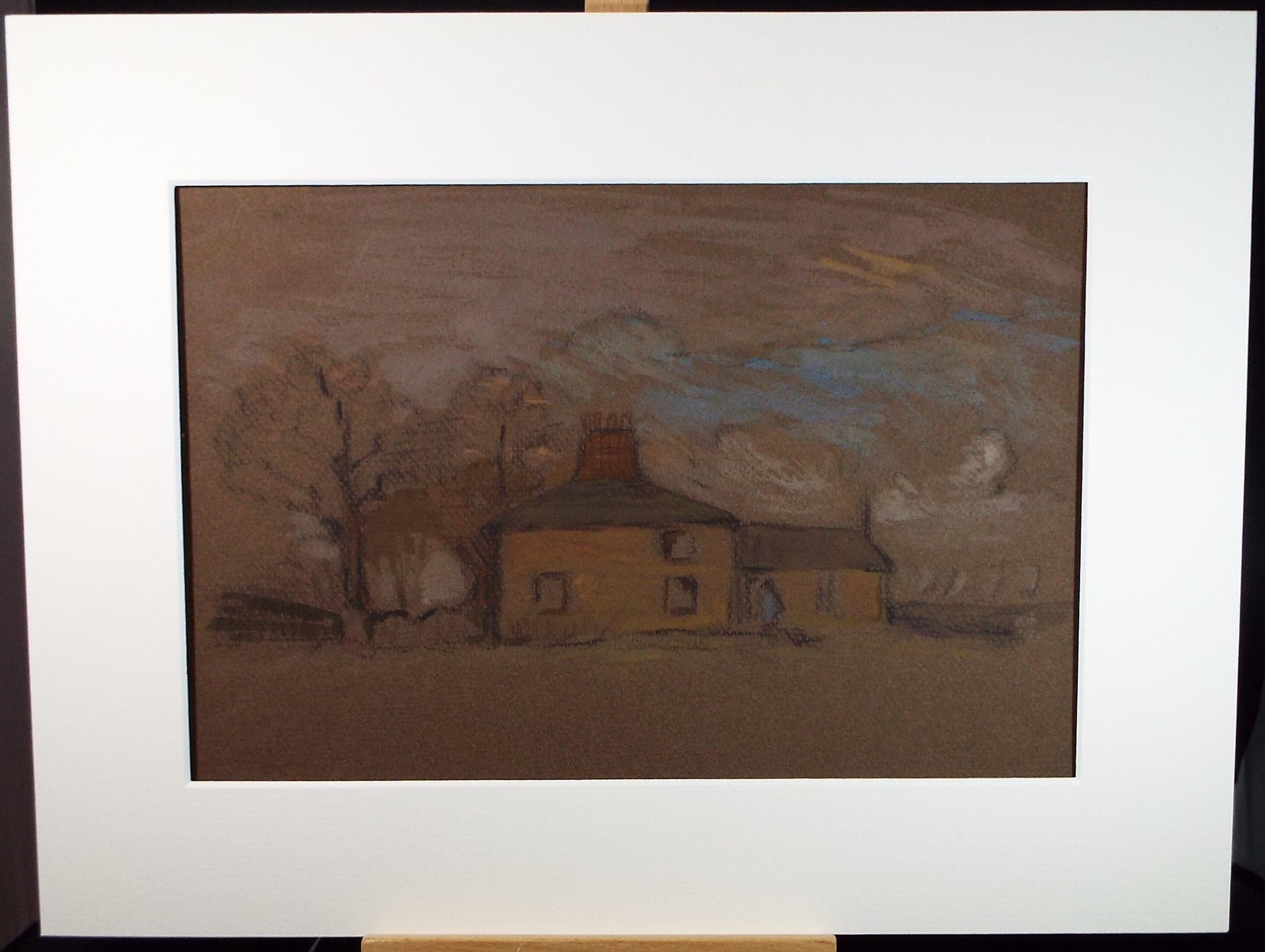 Original Pastel 'Cottage in a Landscape', c1990, Mariota Bosanquet 1923 -2022