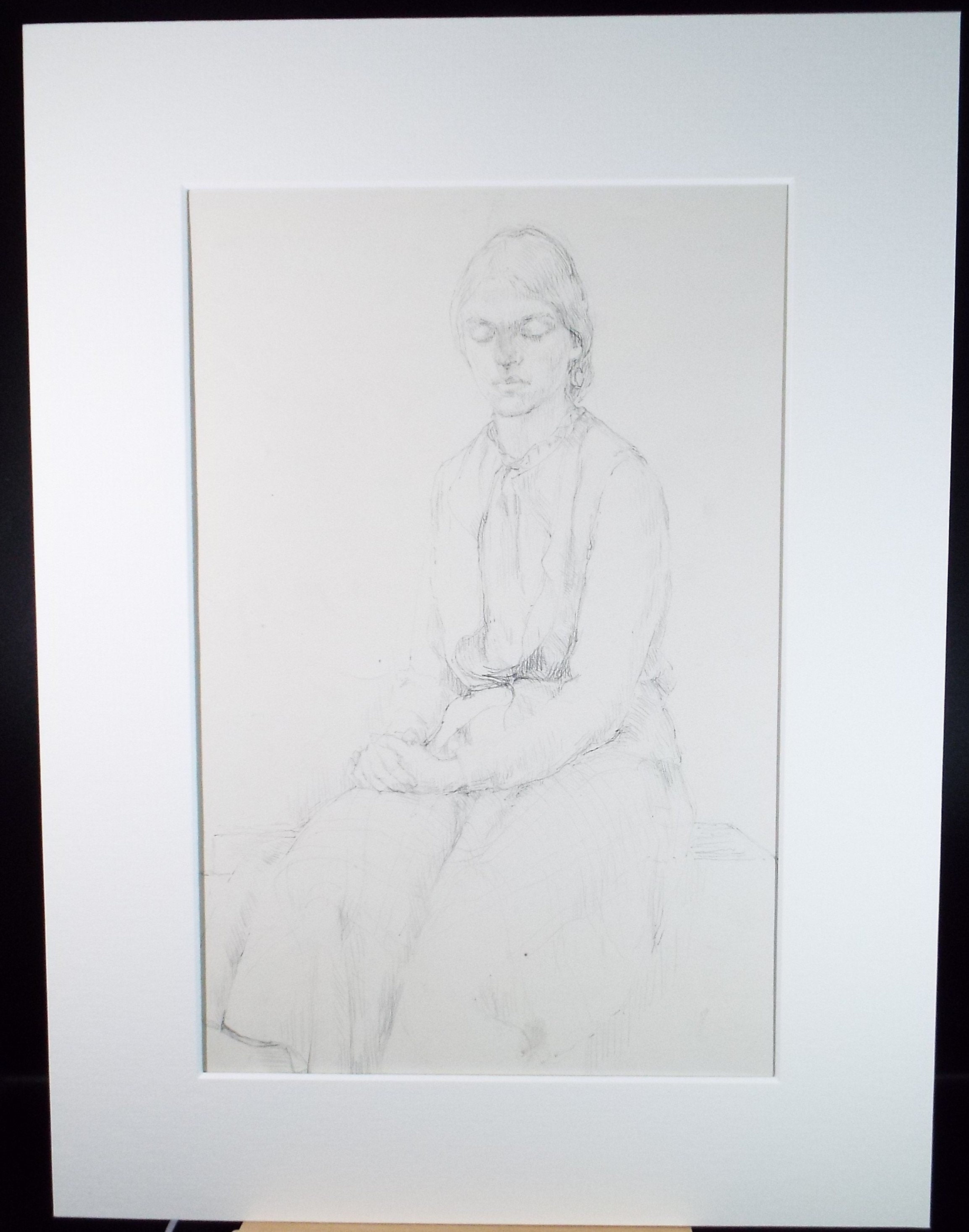 Original Pencil Sketch,'Seated Woman', Circa 1940's, Hilda Burford (1887-1957)