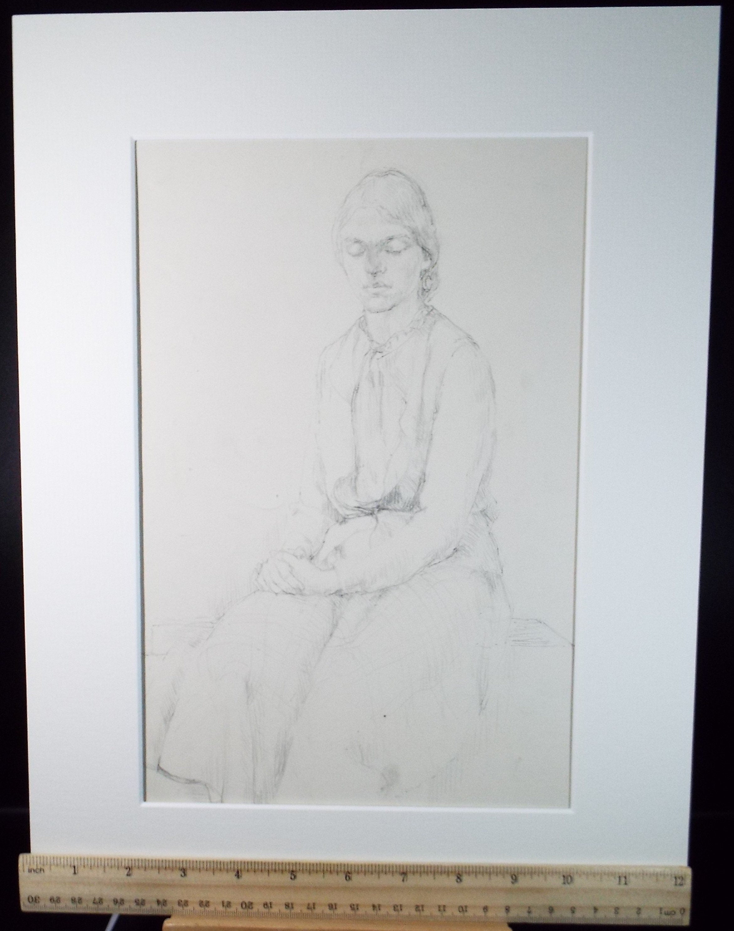 Original Pencil Sketch,'Seated Woman', Circa 1940's, Hilda Burford (1887-1957)