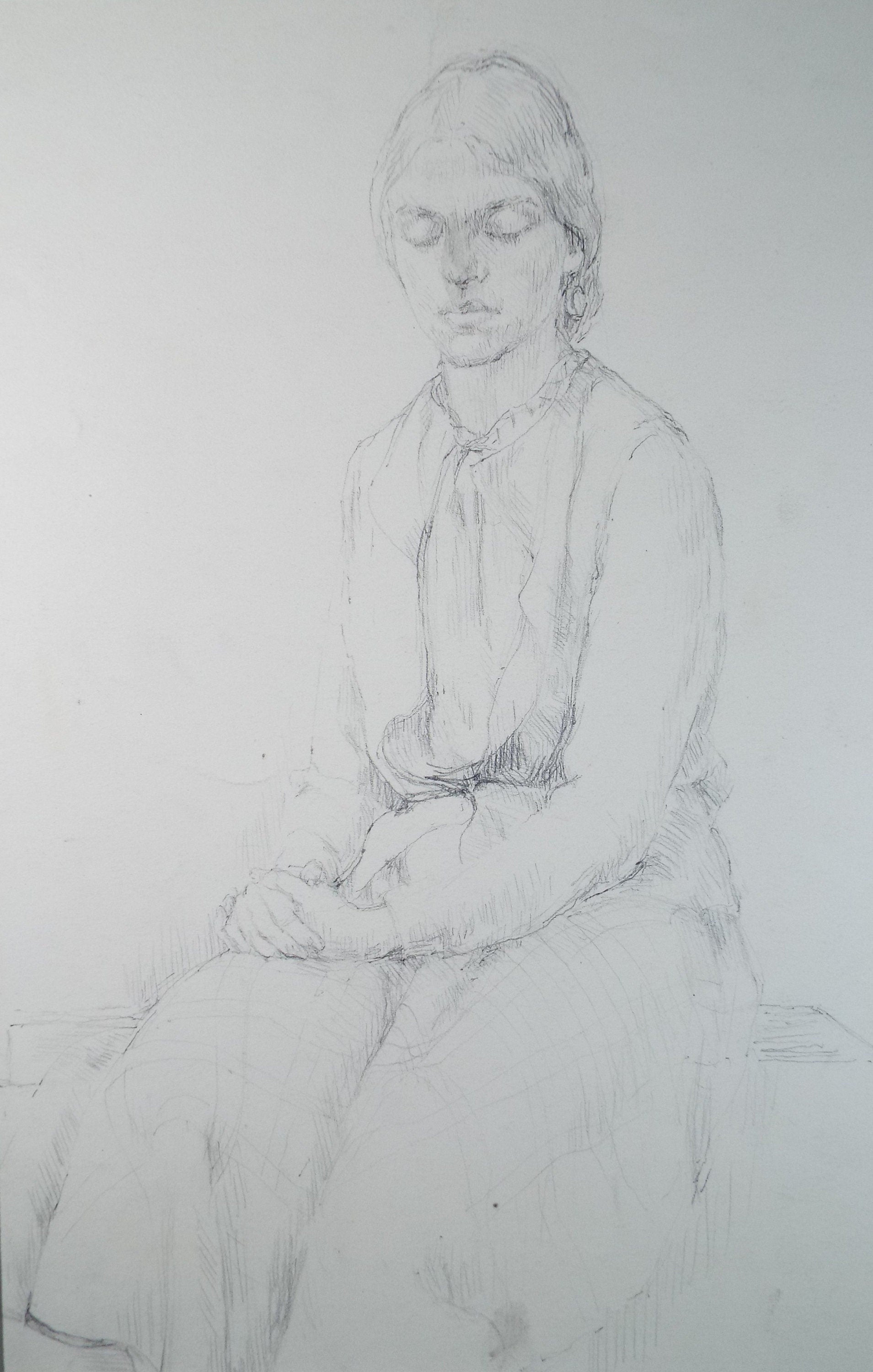 Original Pencil Sketch,'Seated Woman', Circa 1940's, Hilda Burford (1887-1957)