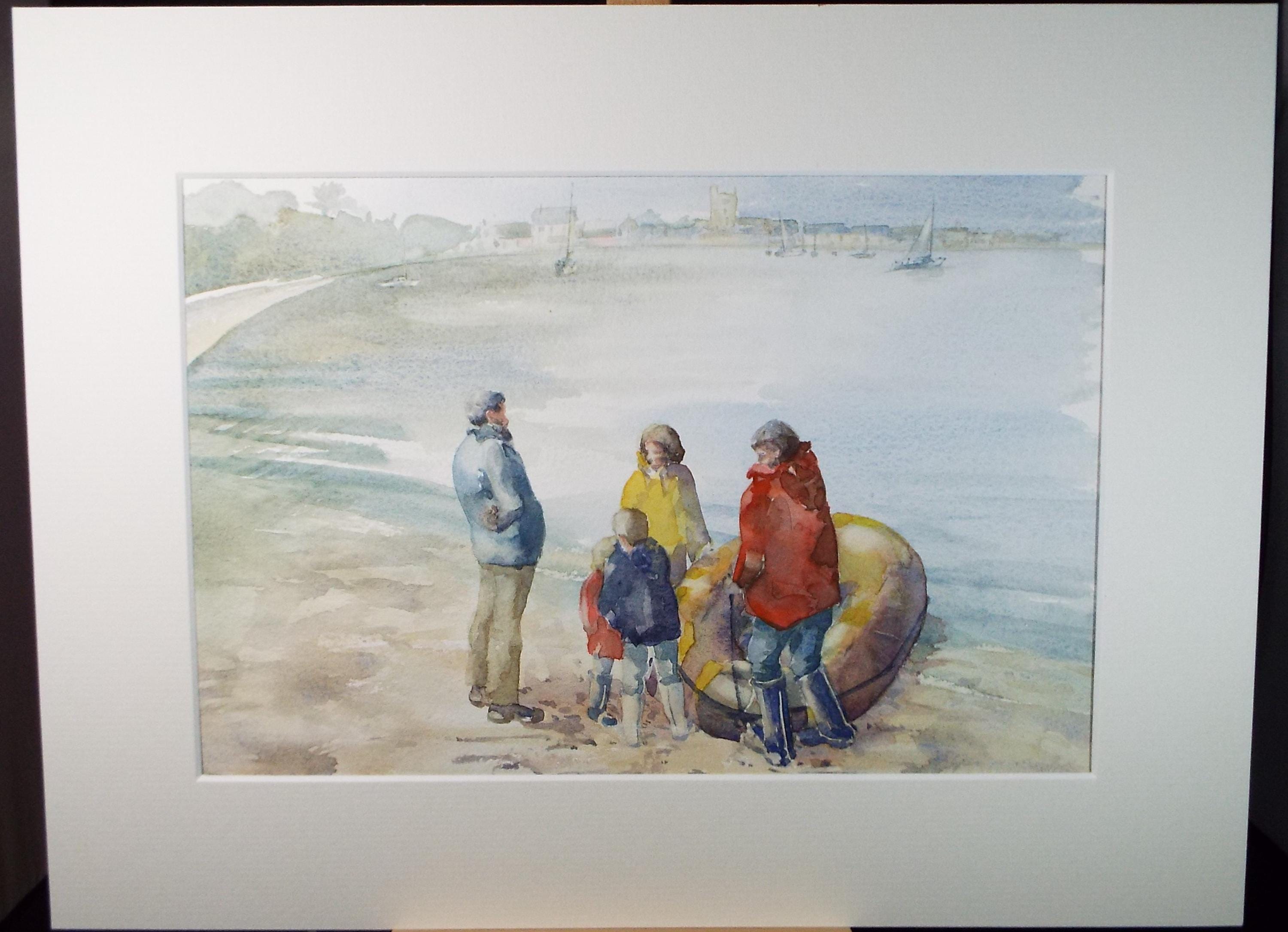Original Watercolour , 'Figures on the Shore', June Bevan, Circa 1990's