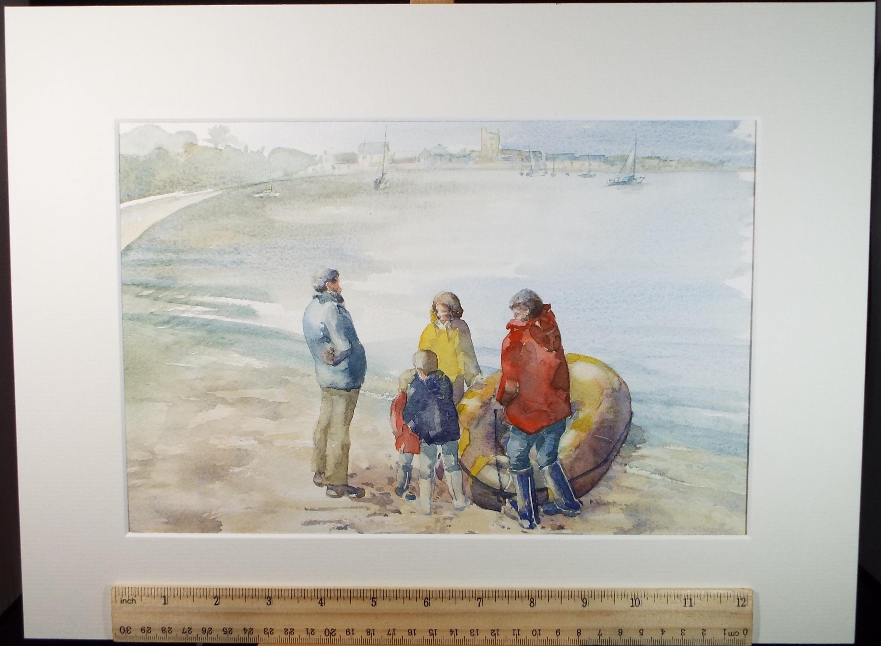 Original Watercolour , 'Figures on the Shore', June Bevan, Circa 1990's