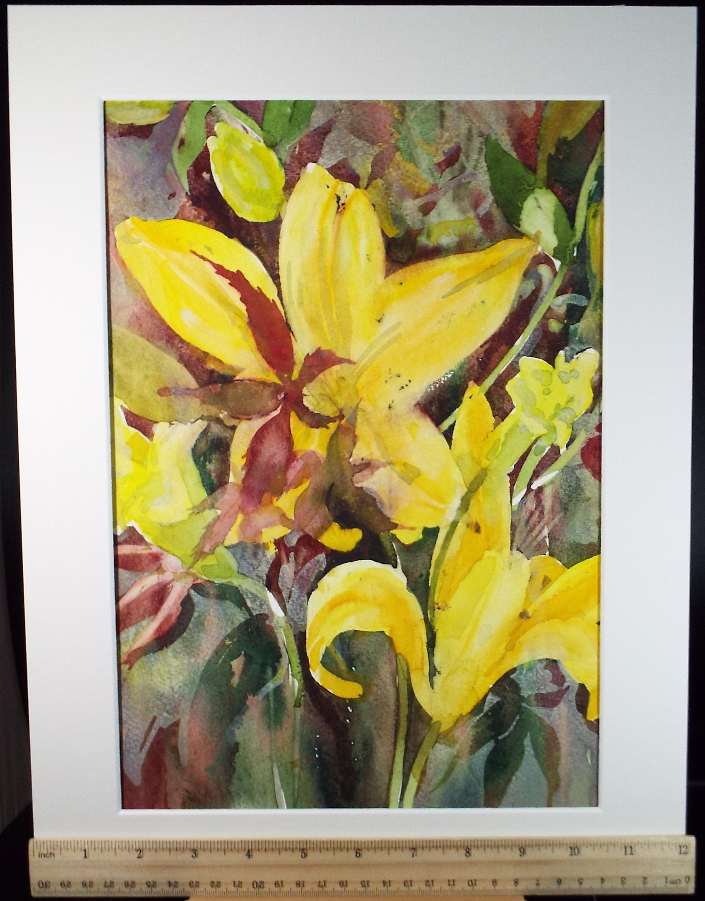 Original Watercolour, 'Still Life of Yellow Lily', June Bevan, Circa 1990's