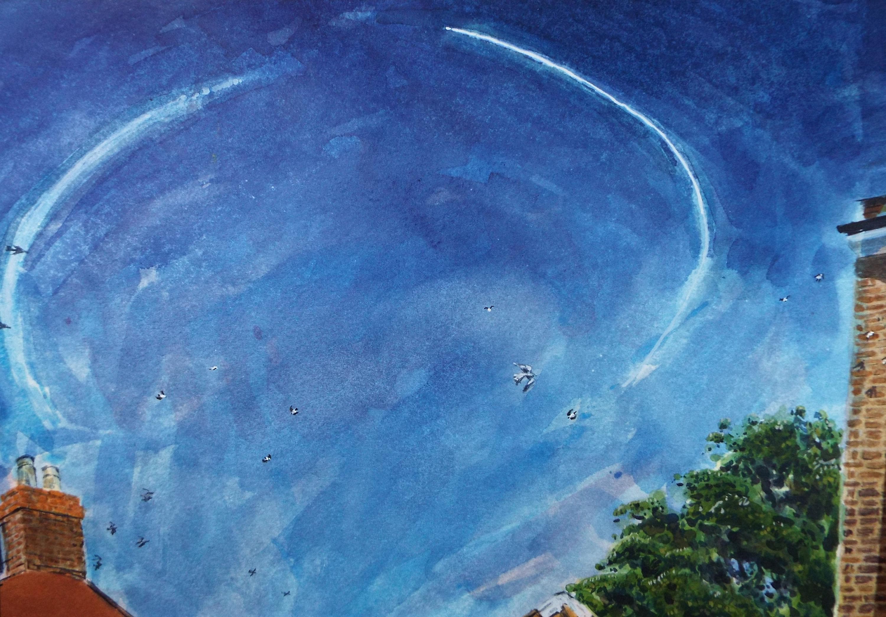Original Watercolour,'Vapour Trails', Roger Alsop, Circa 1980's
