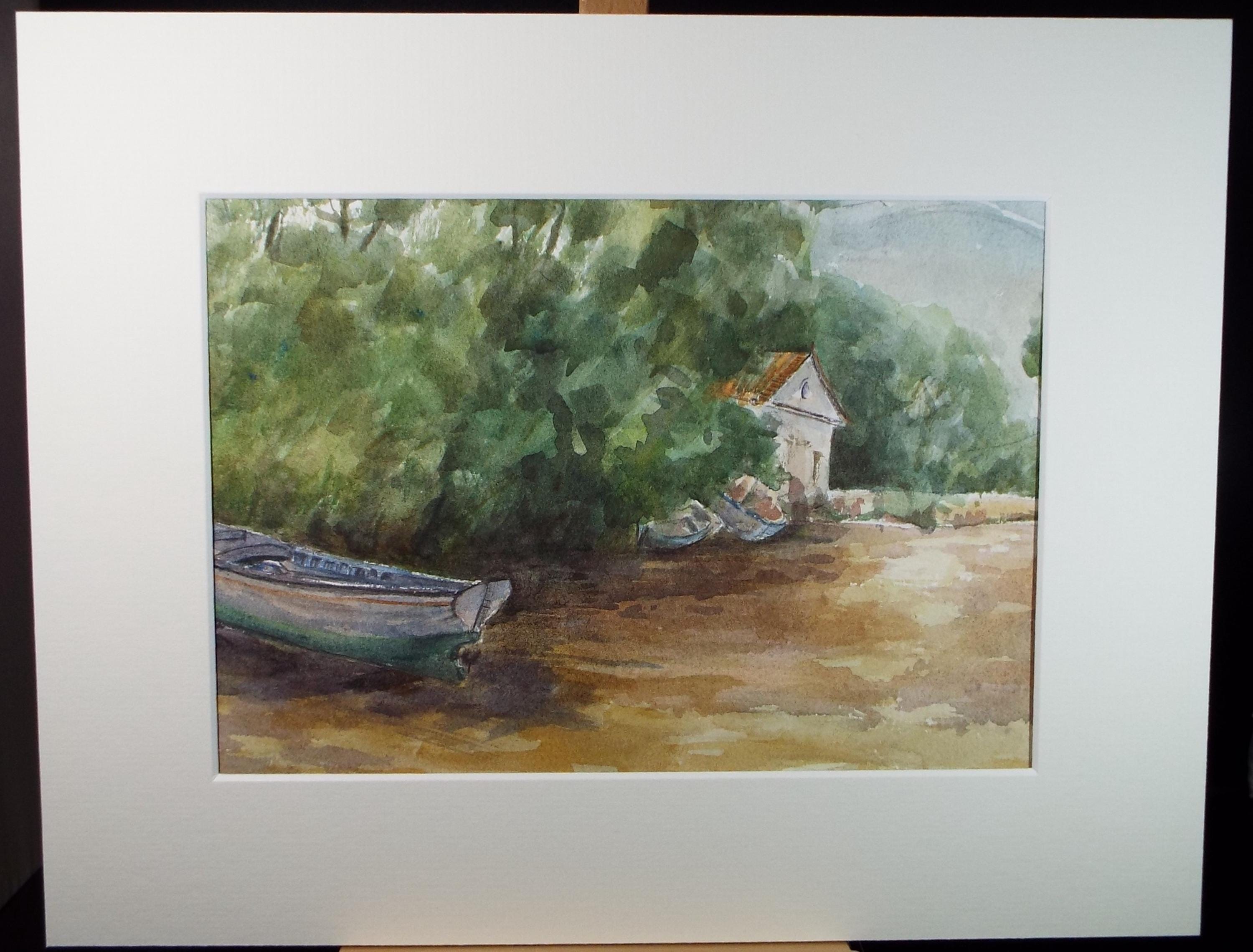 Original Watercolour,'Boats aground', circa 1980's , Ron Brooker