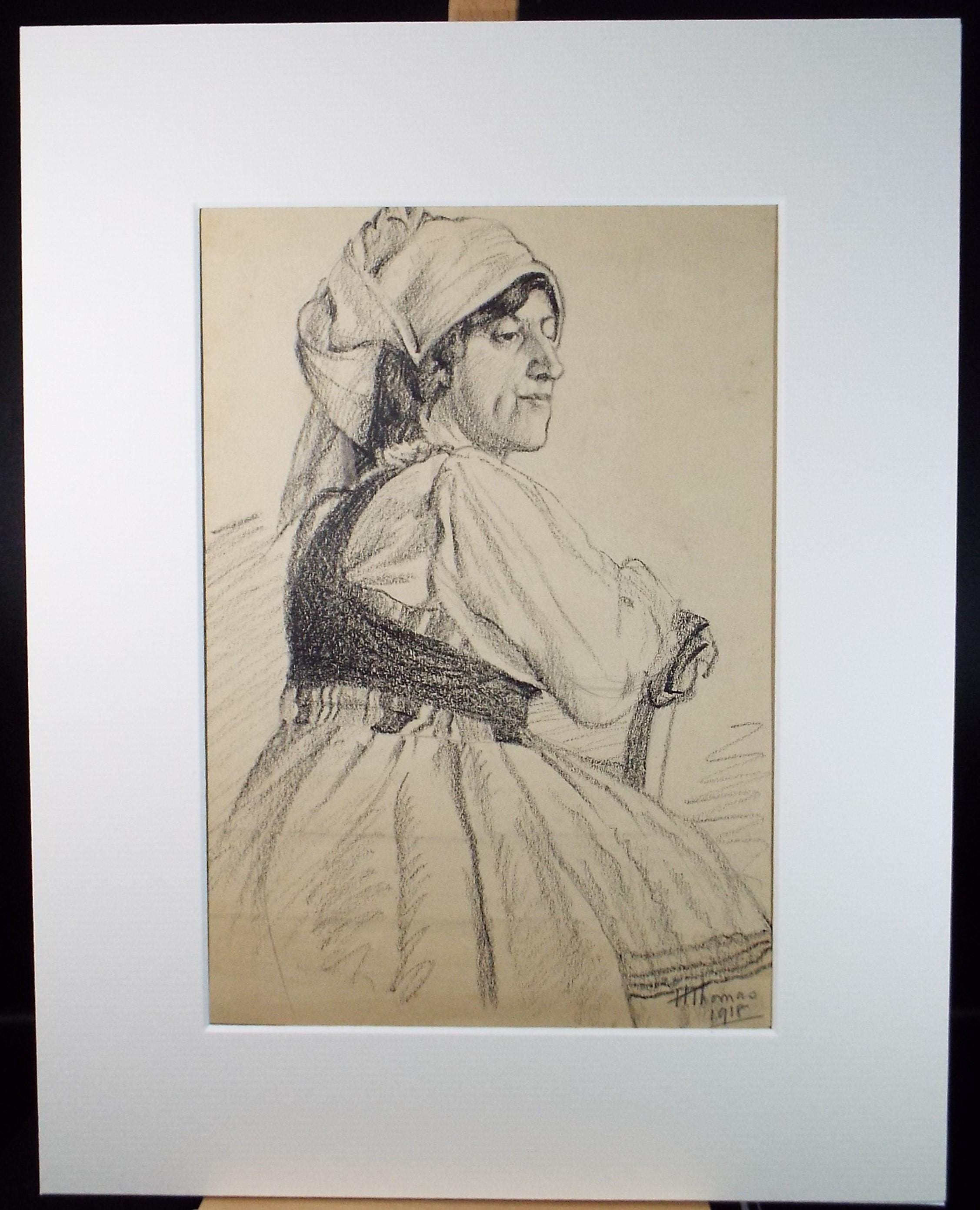 Original Pastel drawing, 'Seated Woman' , Harry Thomas, Dated 1918