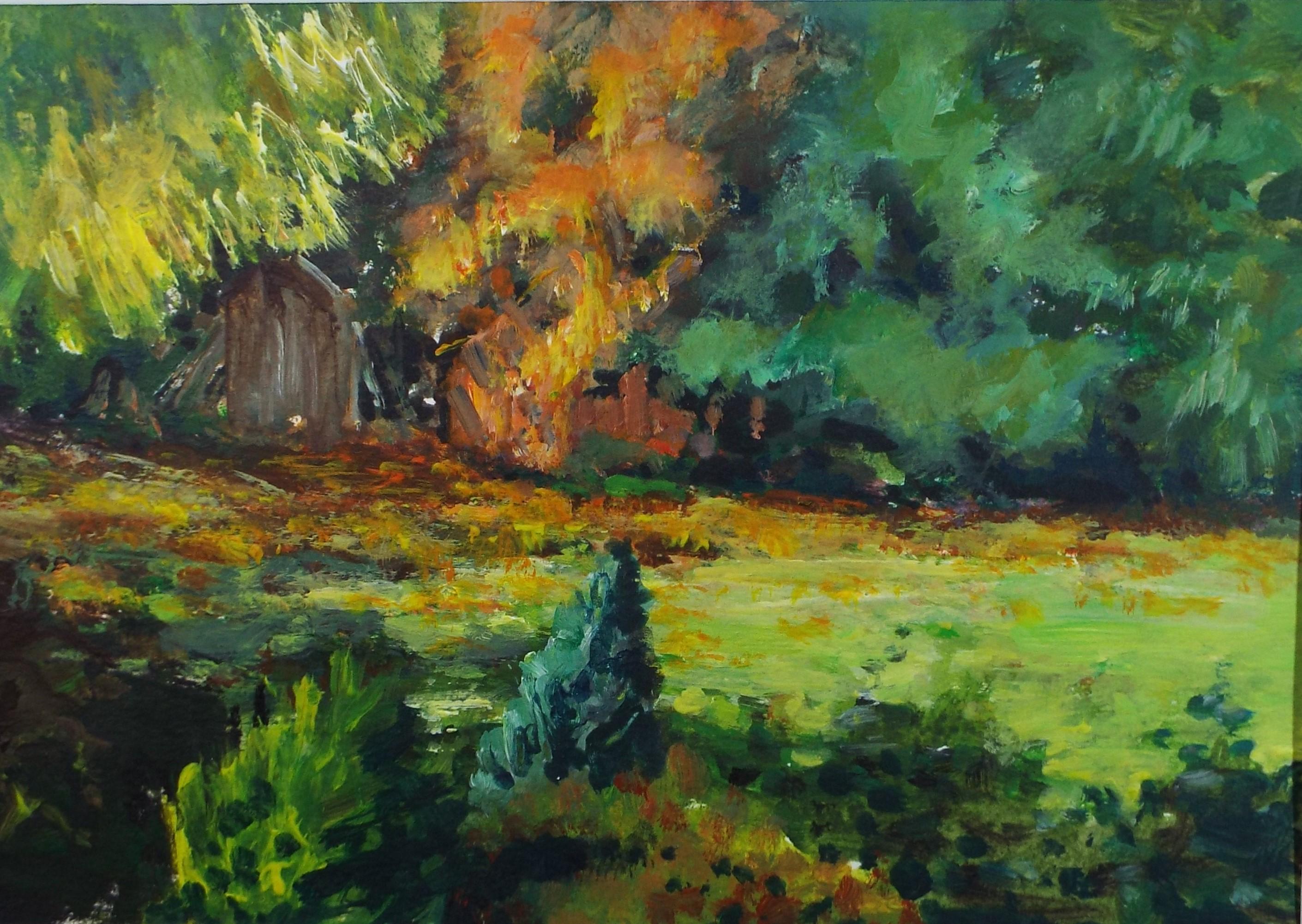 Original Watercolour, 'Green Landscape', June Bevan, c1990's