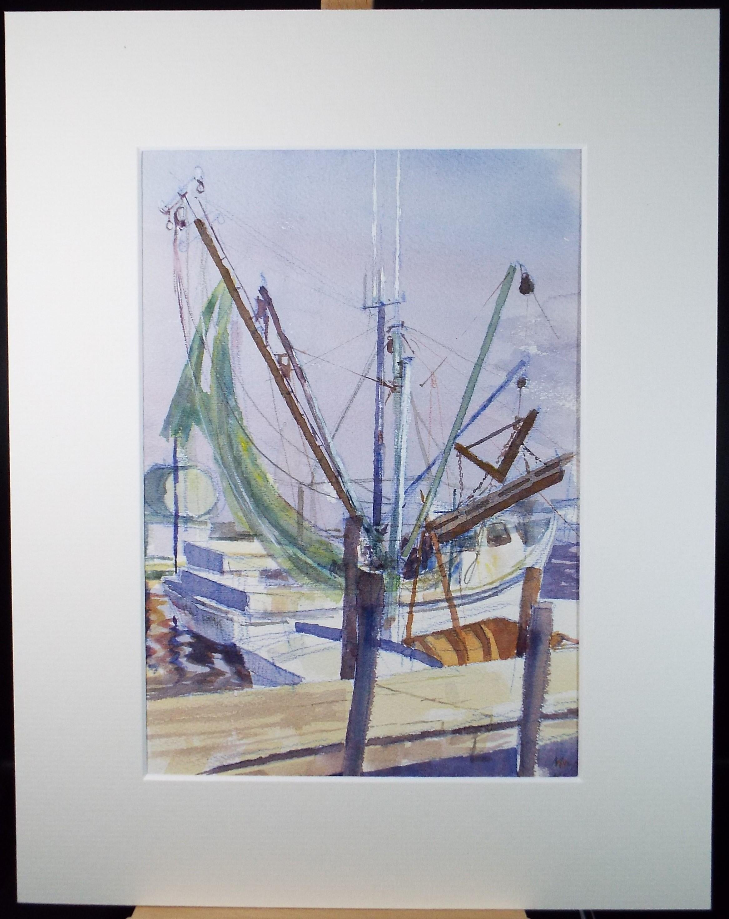 Original Watercolour 'Fishing trawler', Artist unknown, dated 1987