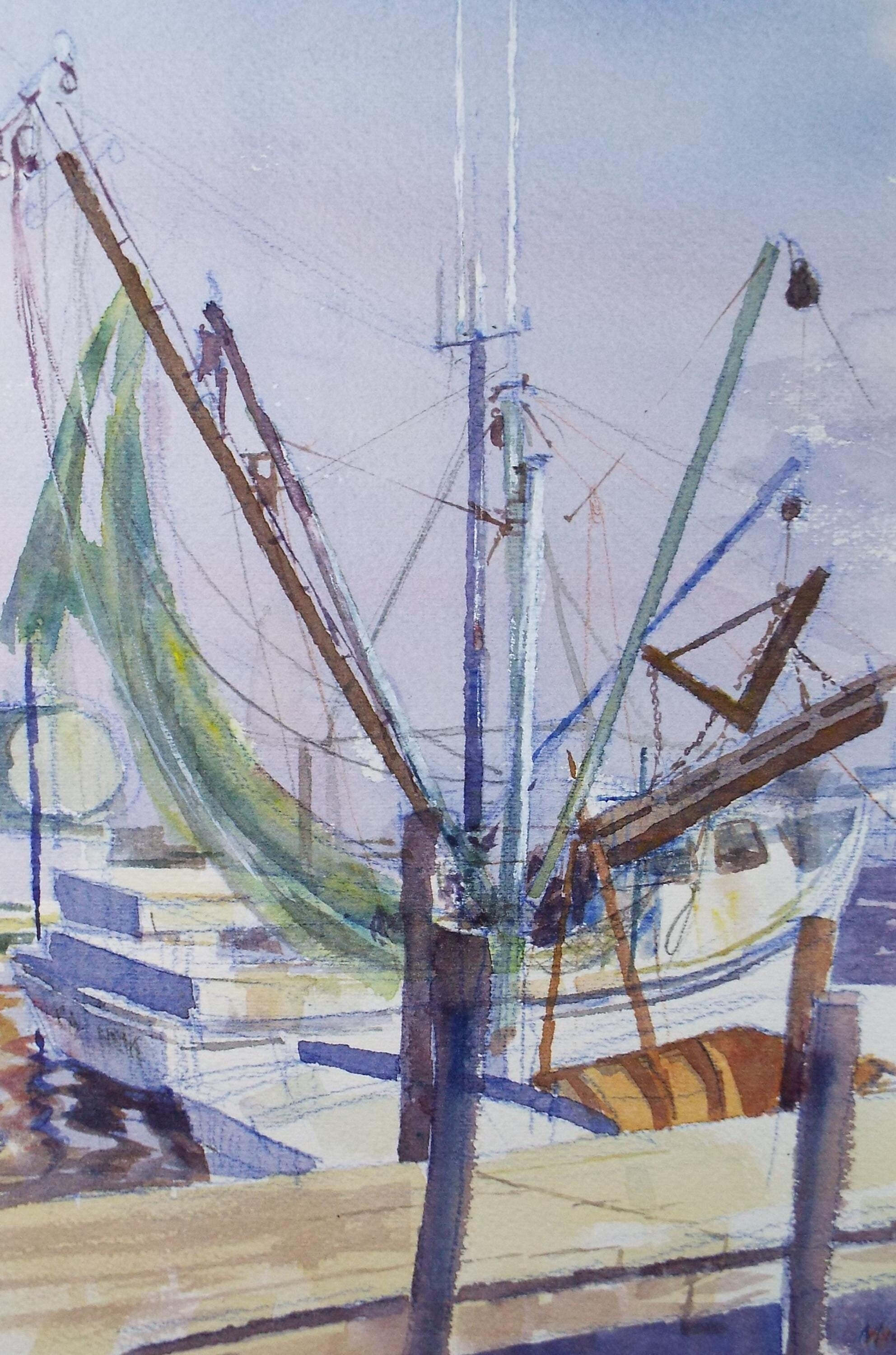 Original Watercolour 'Fishing trawler', Artist unknown, dated 1987
