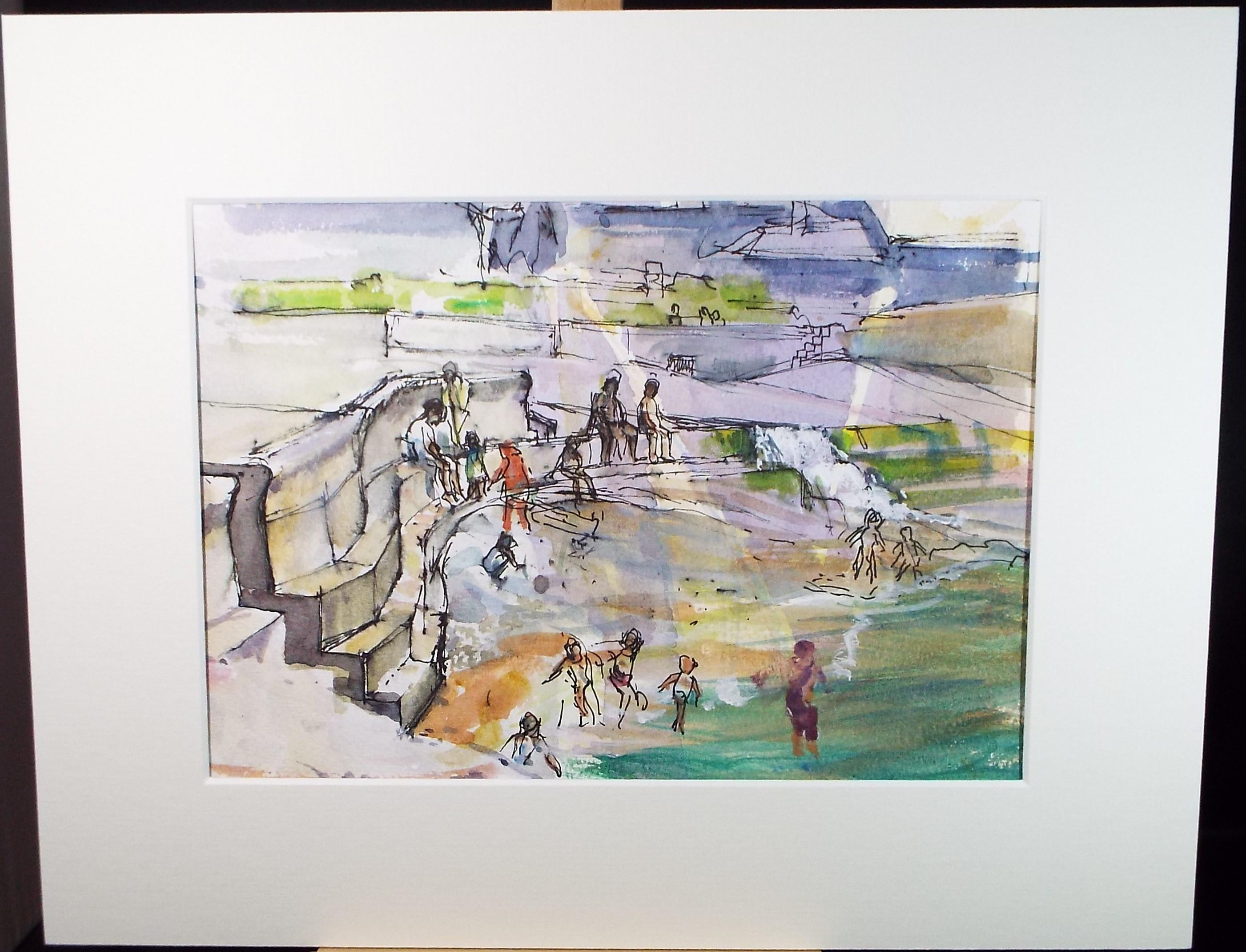 Original Watercolour 'Portholland', Artist unknown, circa 1980's