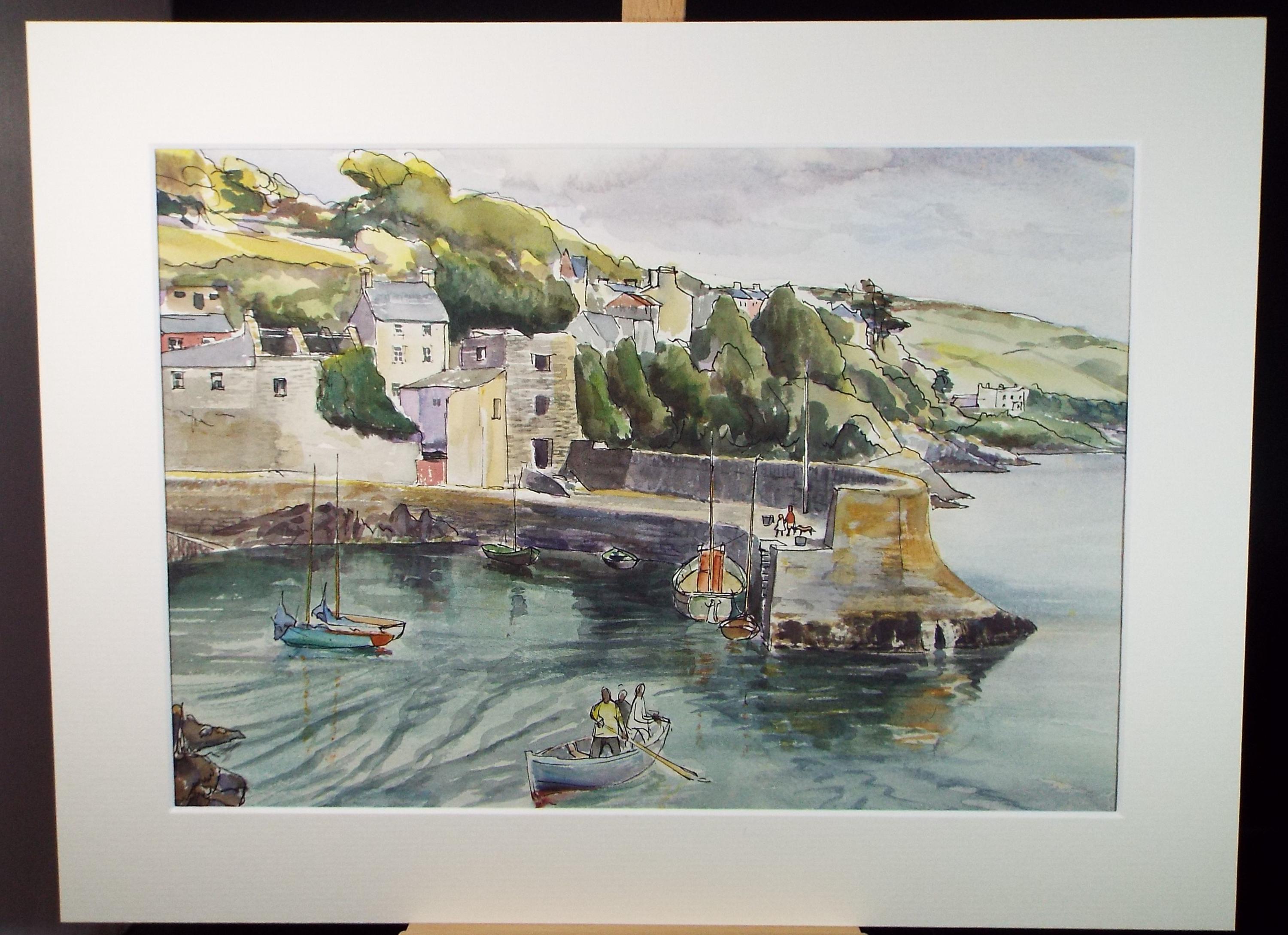 Original Watercolour,'Harbour with Fishing Boats', circa 1990's Artist unknown