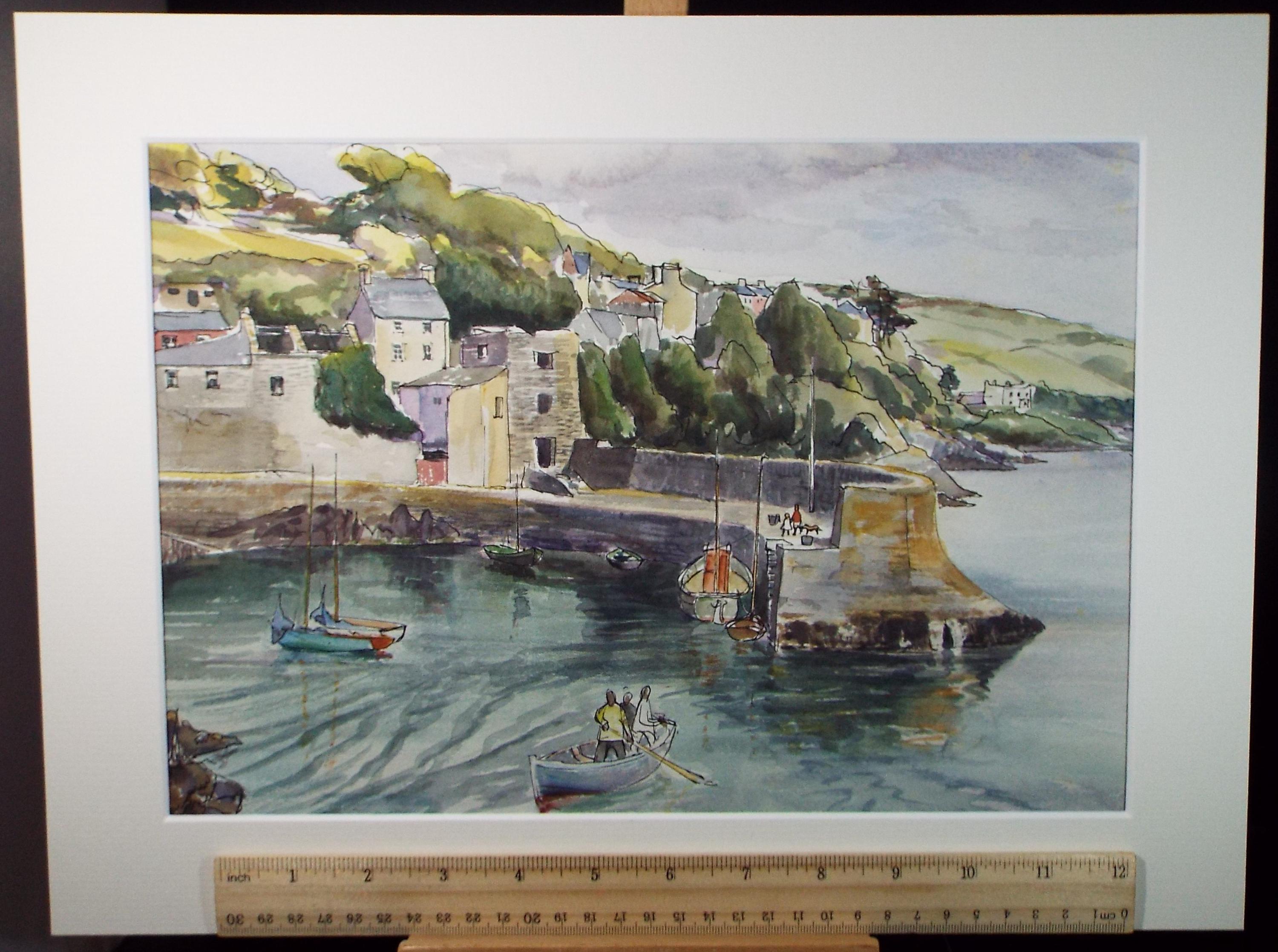 Original Watercolour,'Harbour with Fishing Boats', circa 1990's Artist unknown