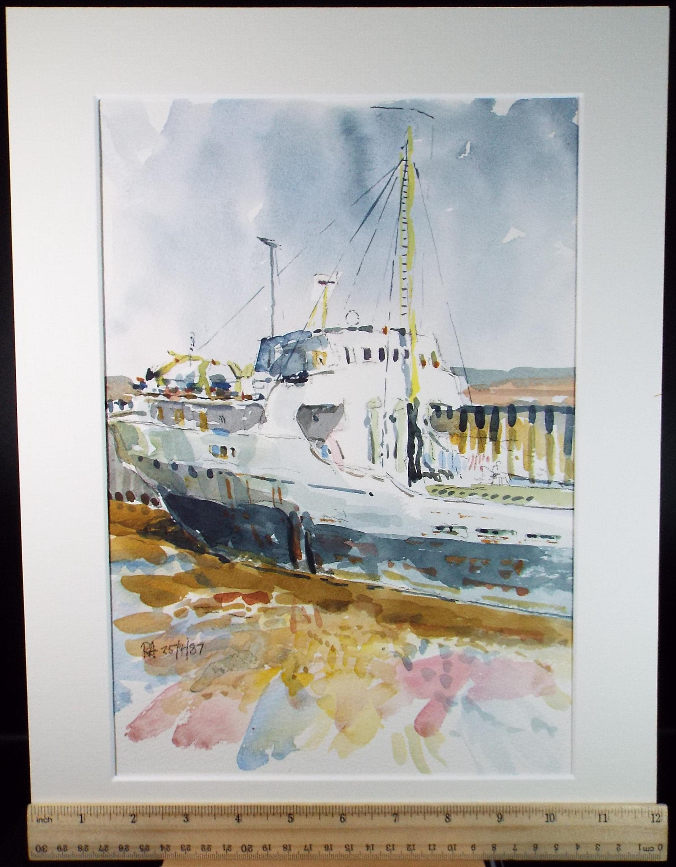 Original Watercolour,'Freighter', Roger Alsop, dated 1987