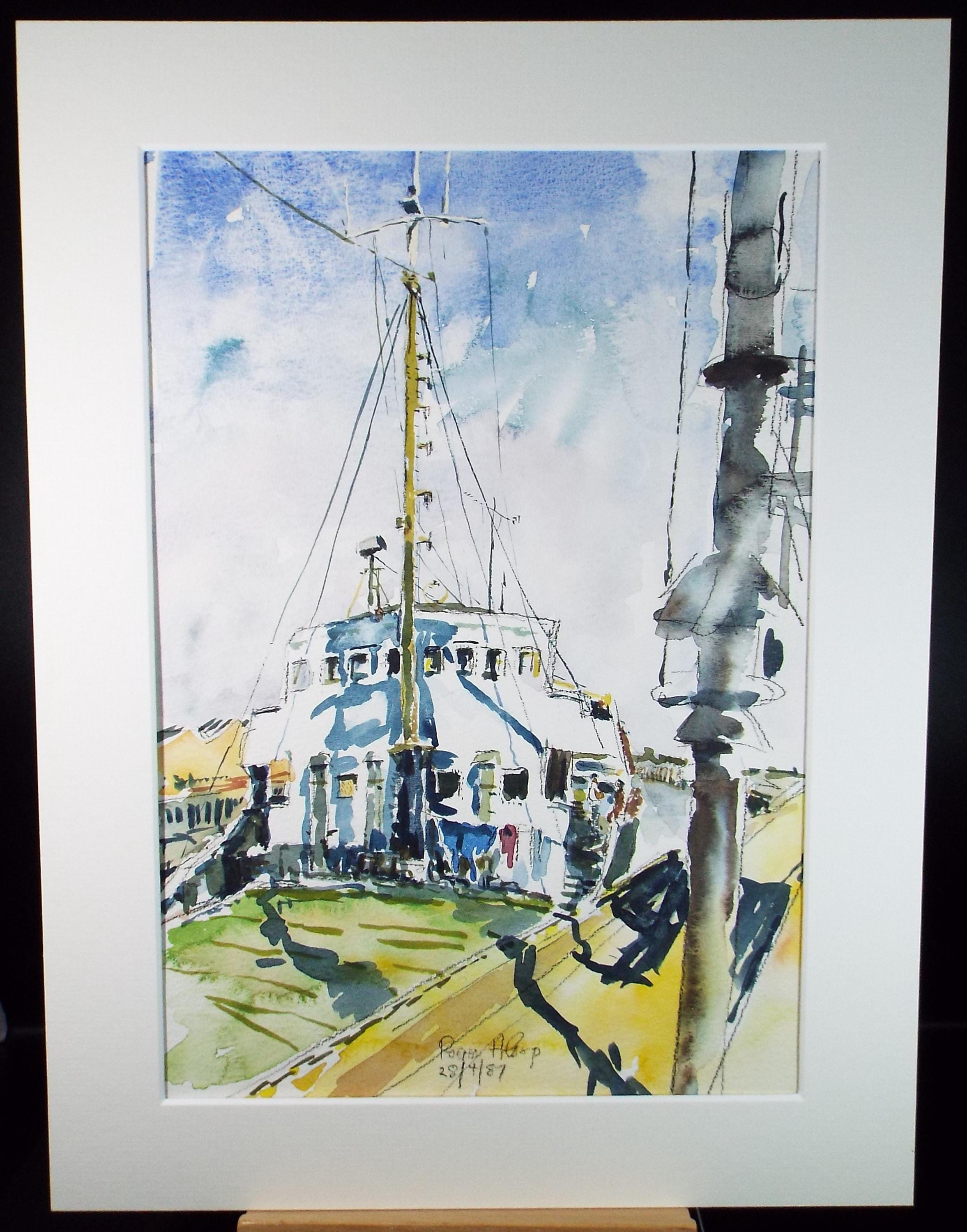 Original Watercolour,'Freighter', Roger Alsop, dated 1987
