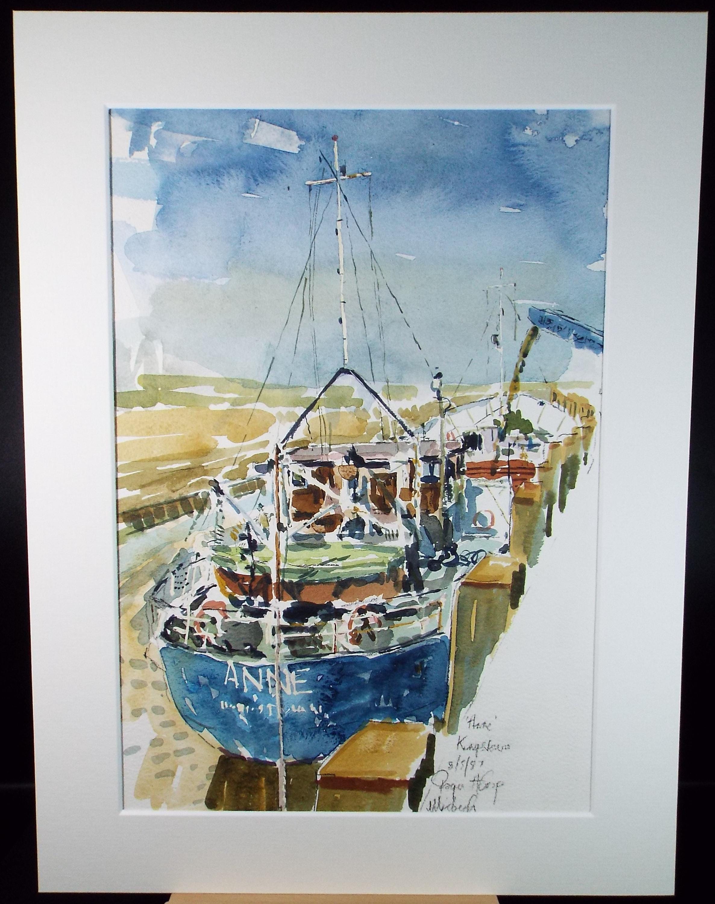 Original Watercolour,'Freighter Anne', Roger Alsop, dated 1987