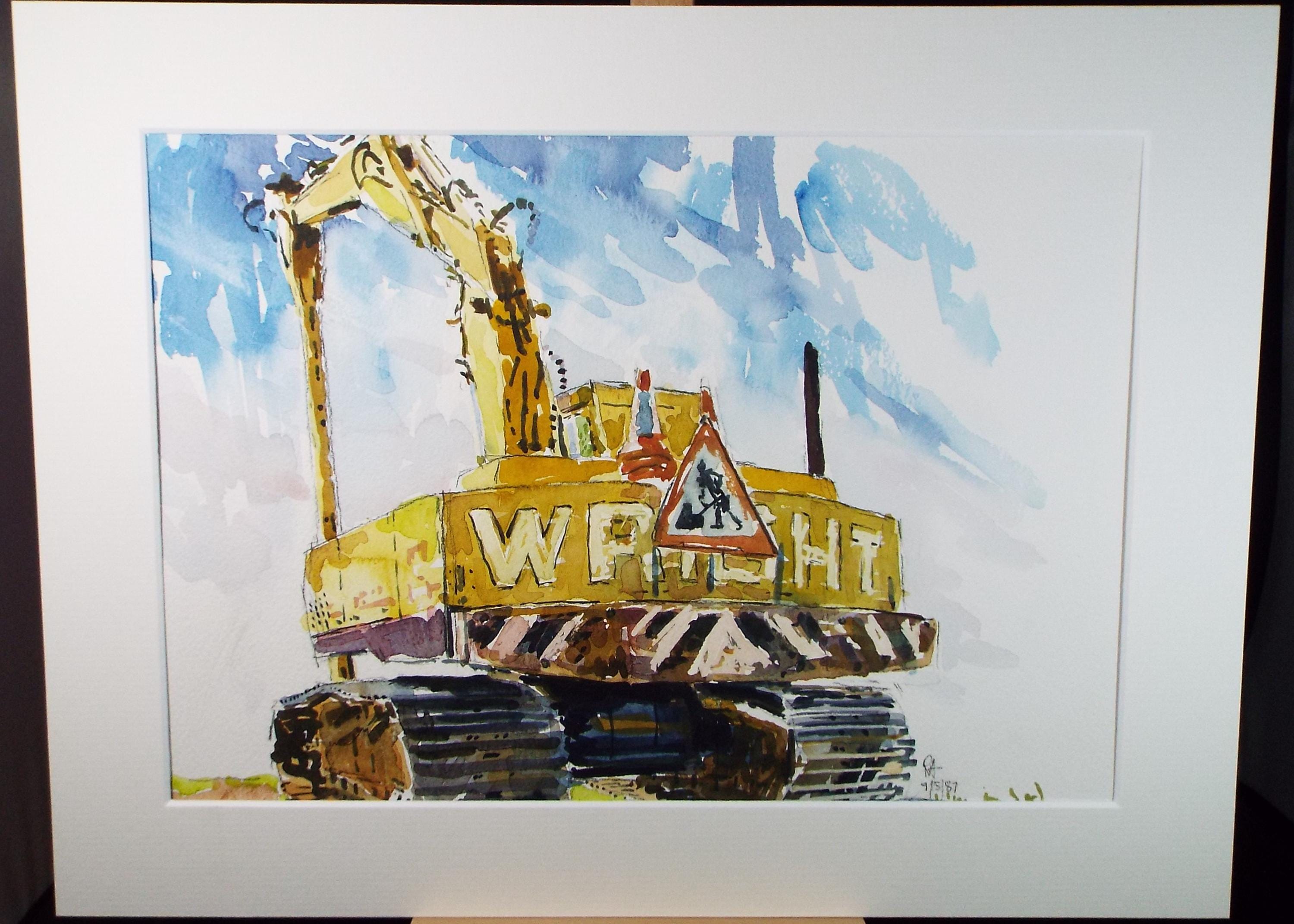 Original Watercolour,'Excavator', Roger Alsop, dated 1987