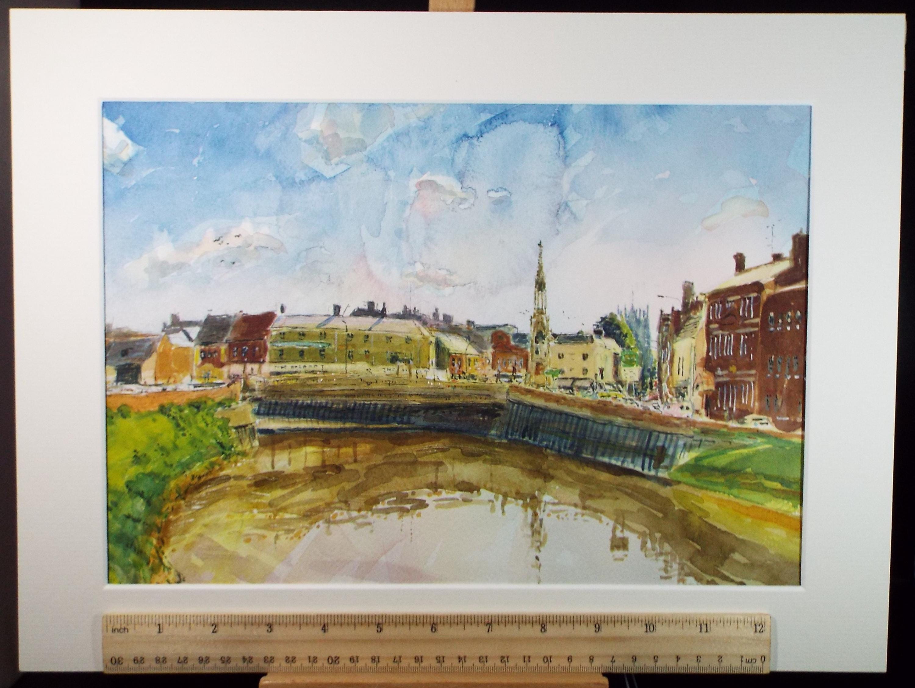 Original Watercolour, 'River through the town', Roger Alsop, Dated 1987