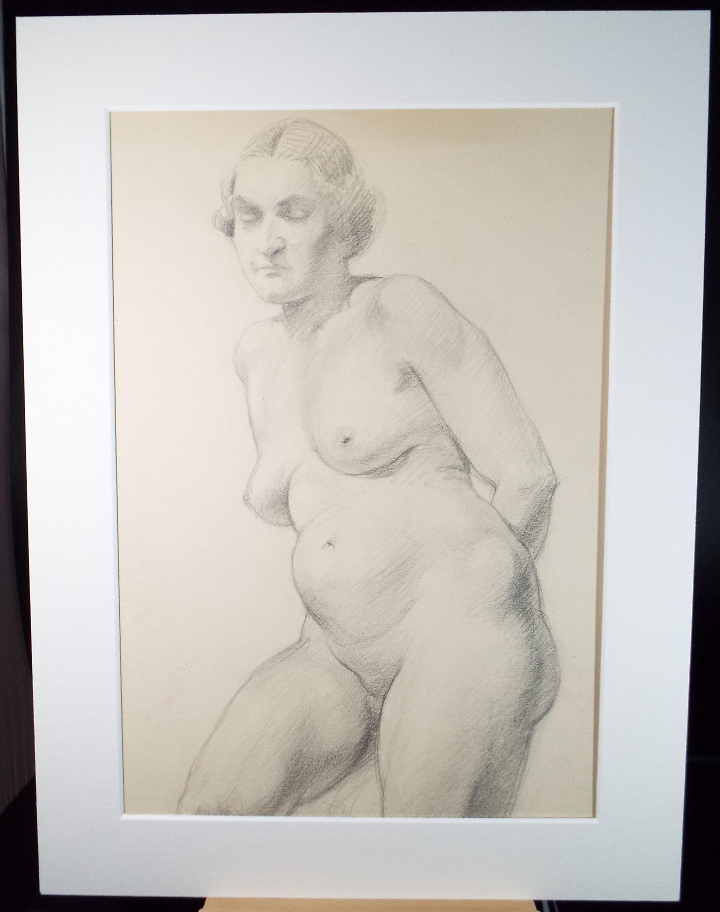 Pencil drawing 'Seated Nude', c1940s, Katherine Rose Edmead 1894-1976