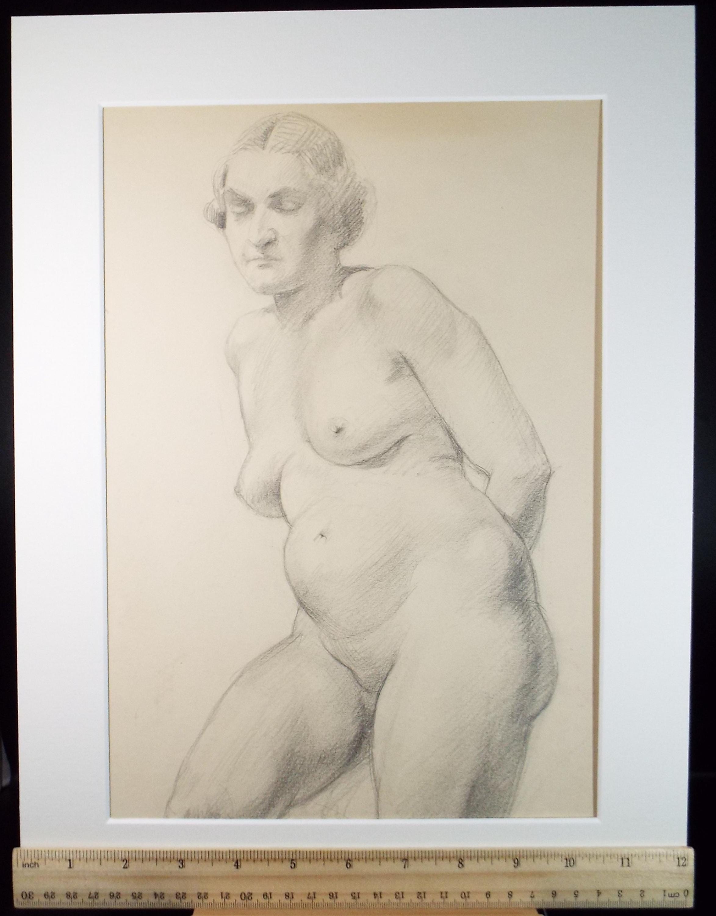Pencil drawing 'Seated Nude', c1940s, Katherine Rose Edmead 1894-1976