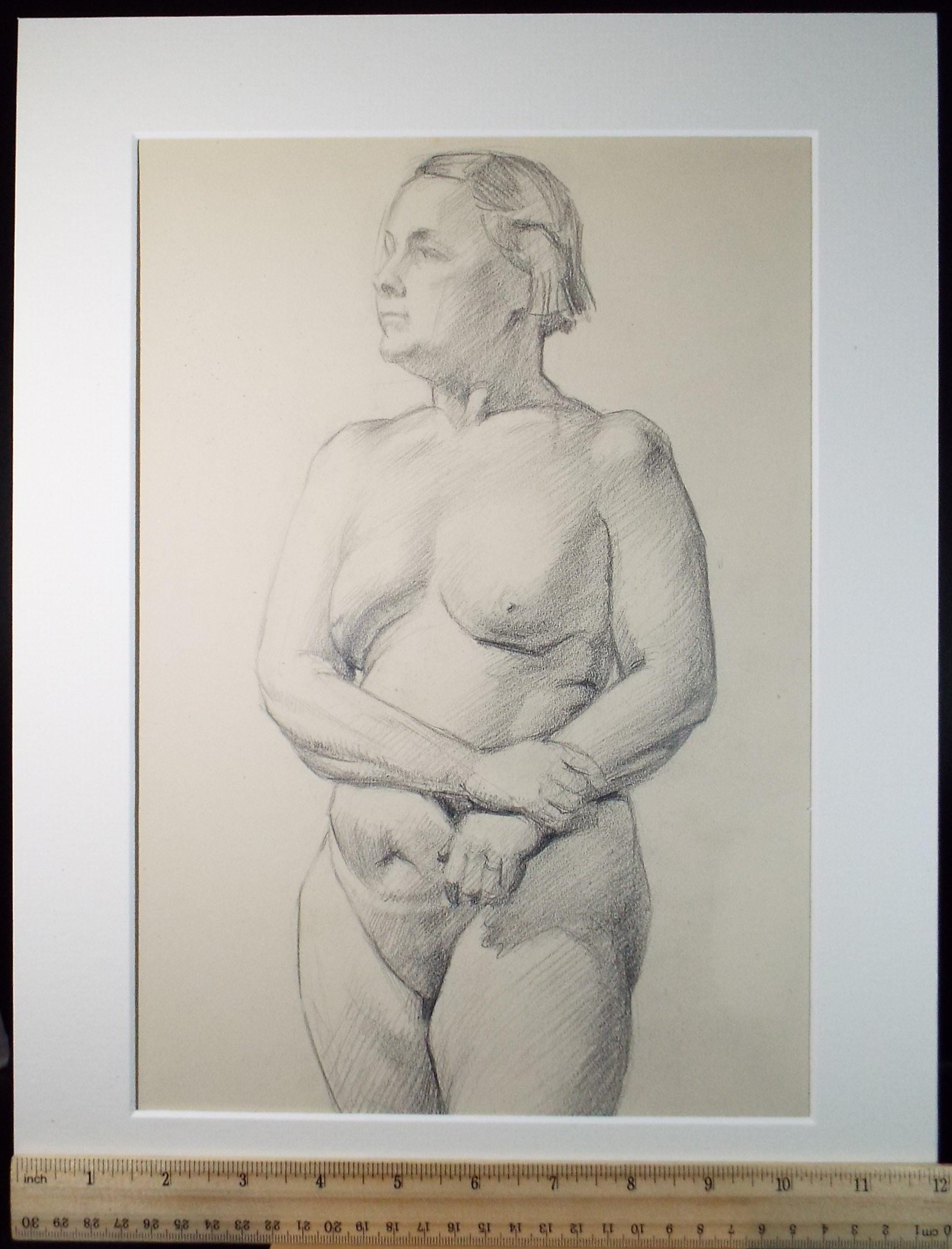 Original Pencil drawing 'Standing Nude', c1940s, Katherine Rose Edmead 1894-1976