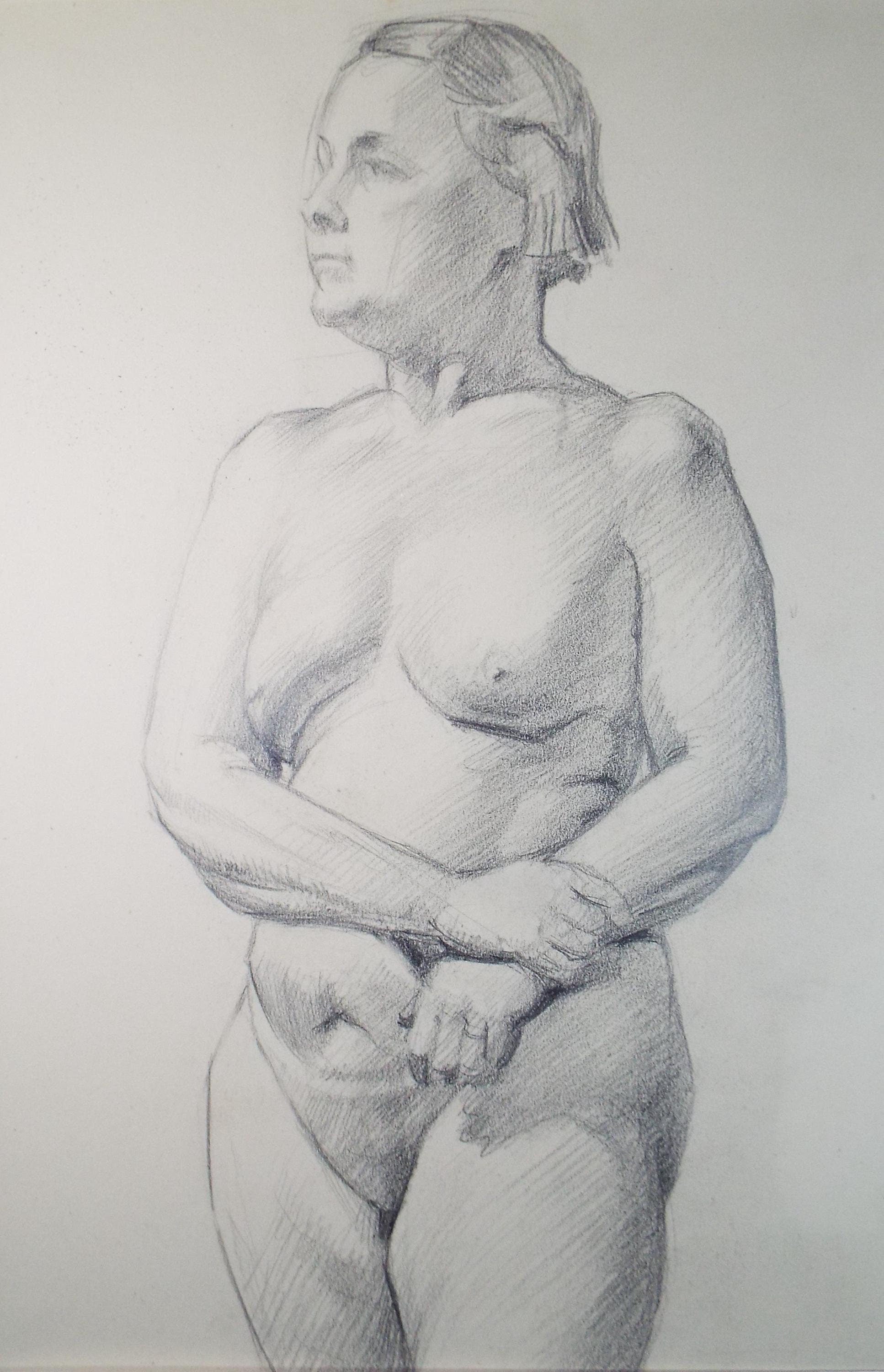 Original Pencil drawing 'Standing Nude', c1940s, Katherine Rose Edmead 1894-1976