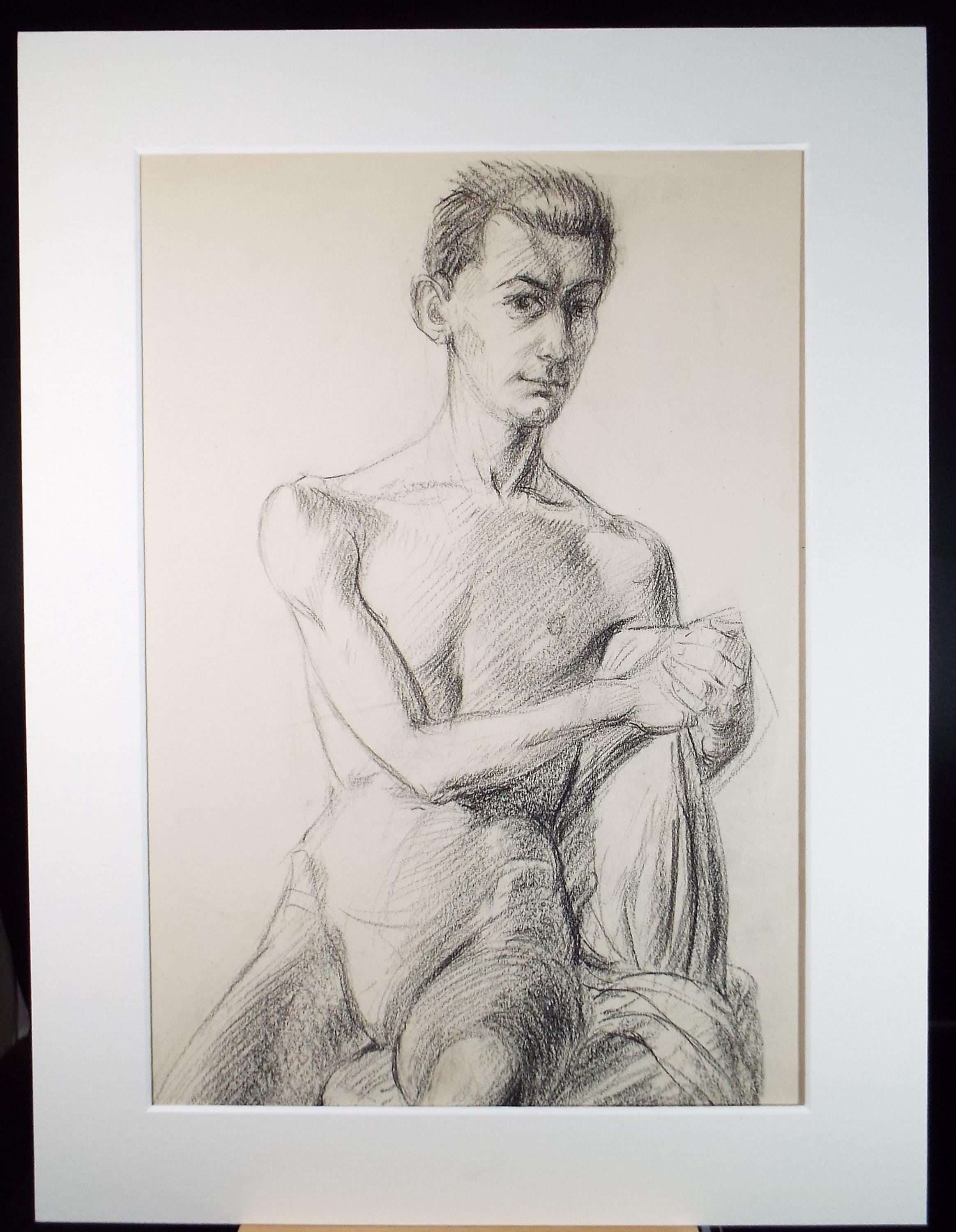 Pencil drawing 'Seated Male Nude', c1940s, Katherine Rose Edmead 1894-1976