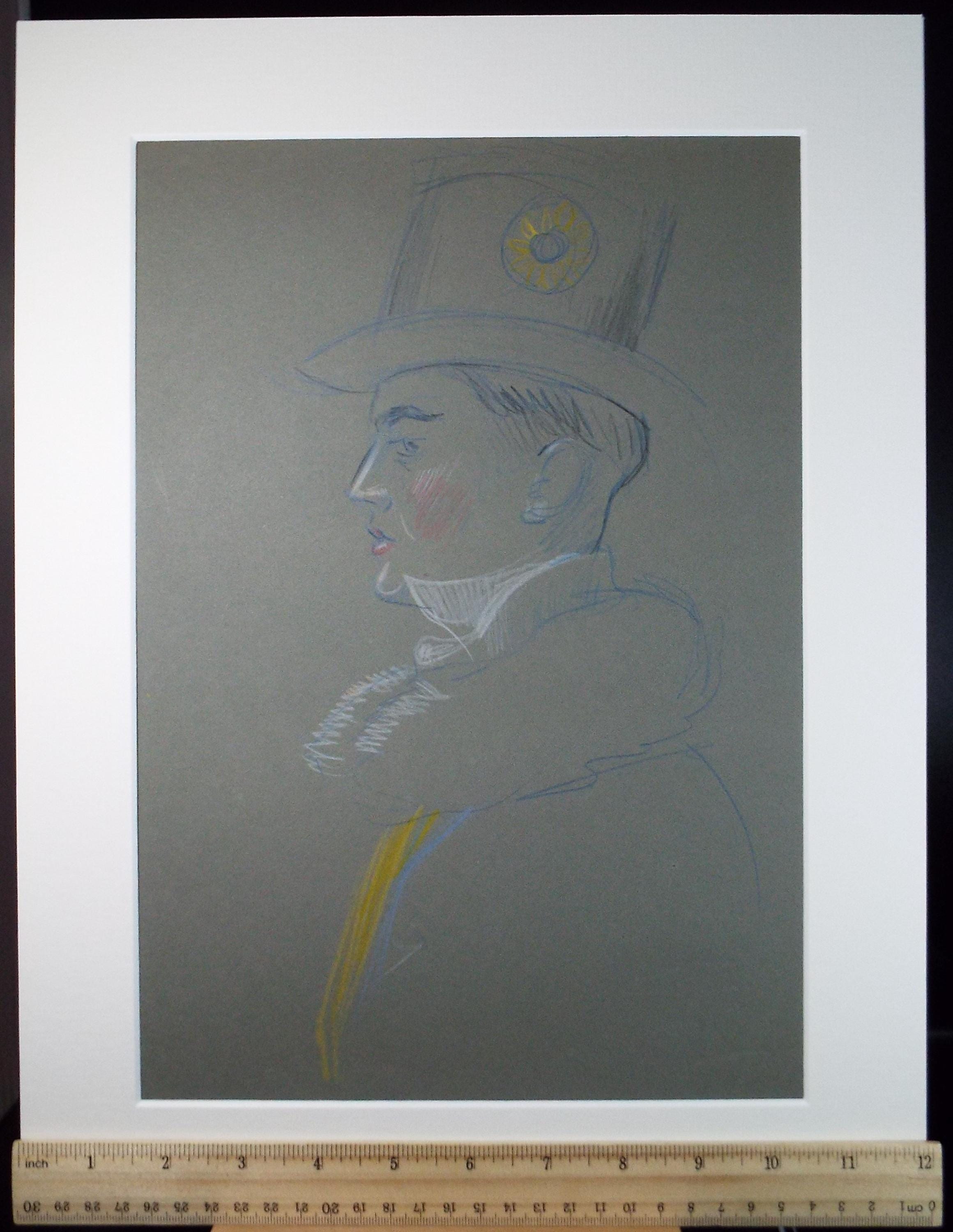 Original Pastel Drawing, 'Circus Ringmaster', c1950s, Athene Andrade (1908-1973)