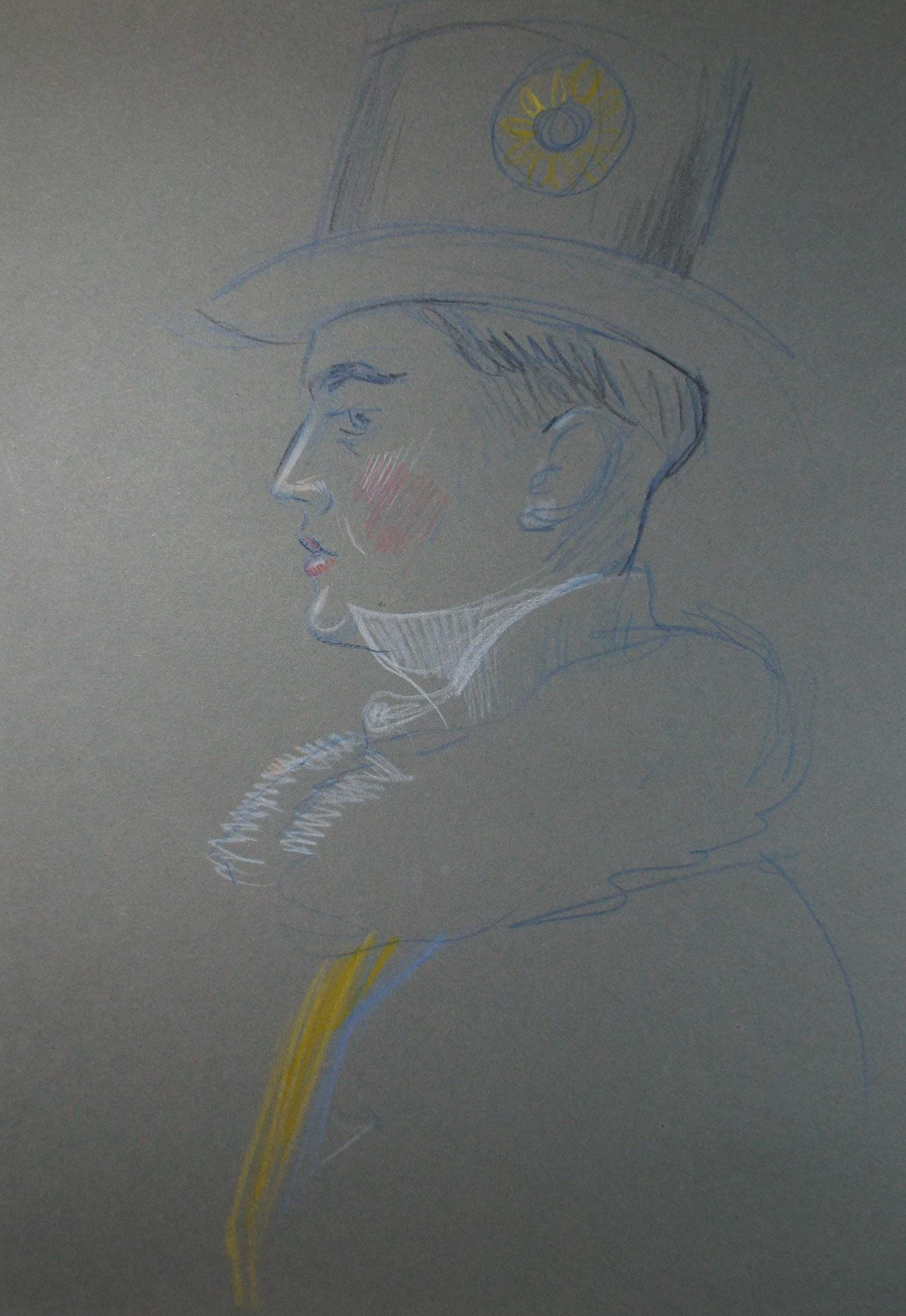 Original Pastel Drawing, 'Circus Ringmaster', c1950s, Athene Andrade (1908-1973)