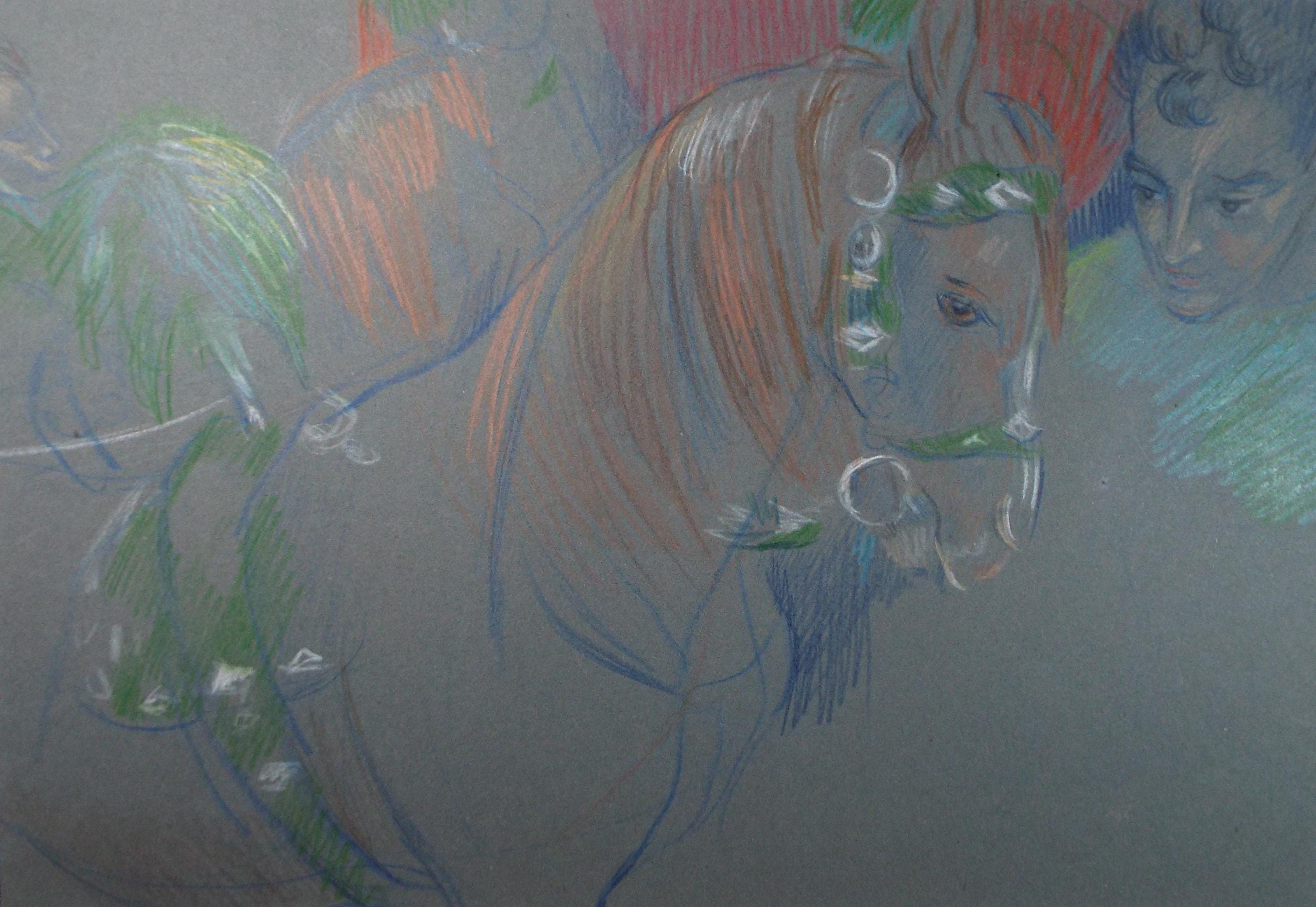 Original Pastel Drawing, 'Circus Horse', c1950s, Athene Andrade (1908-1973)