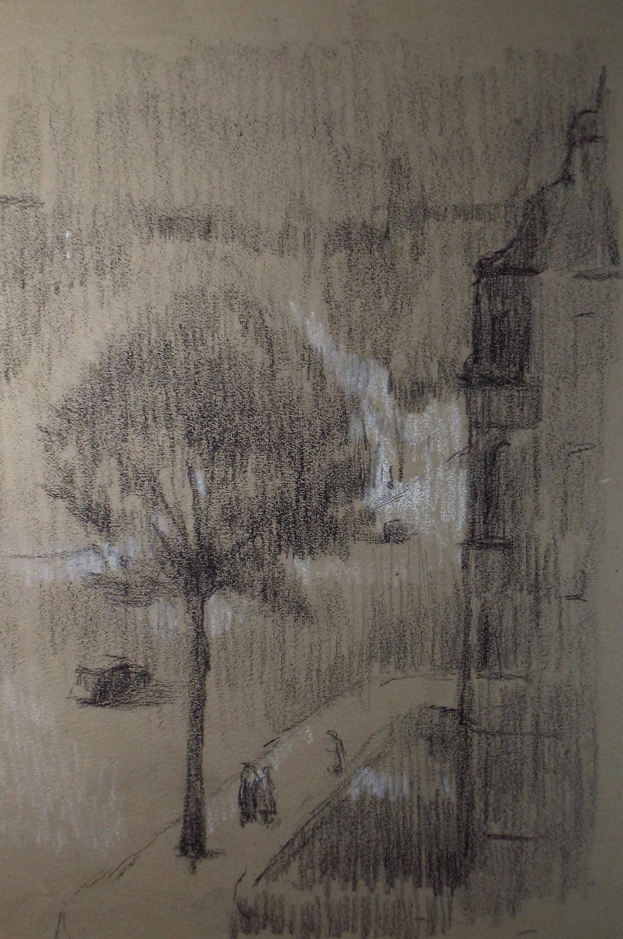 Original Pastel 'Street Scene with Figures', c1990, Mariota Bosanquet 1923 -2022