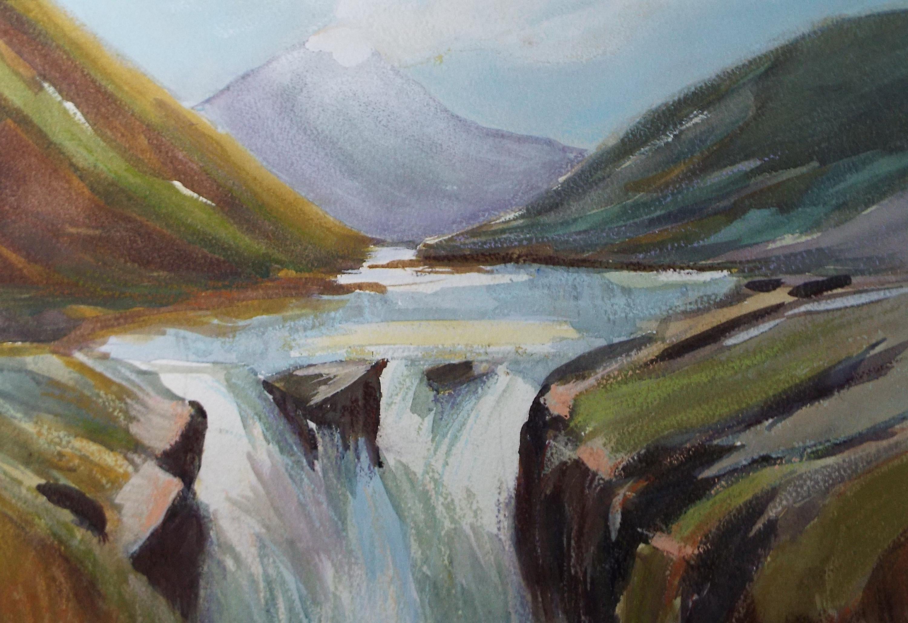 Original Watercolour, 'Mountain river & Falls', circa 1990's, Liz Williams