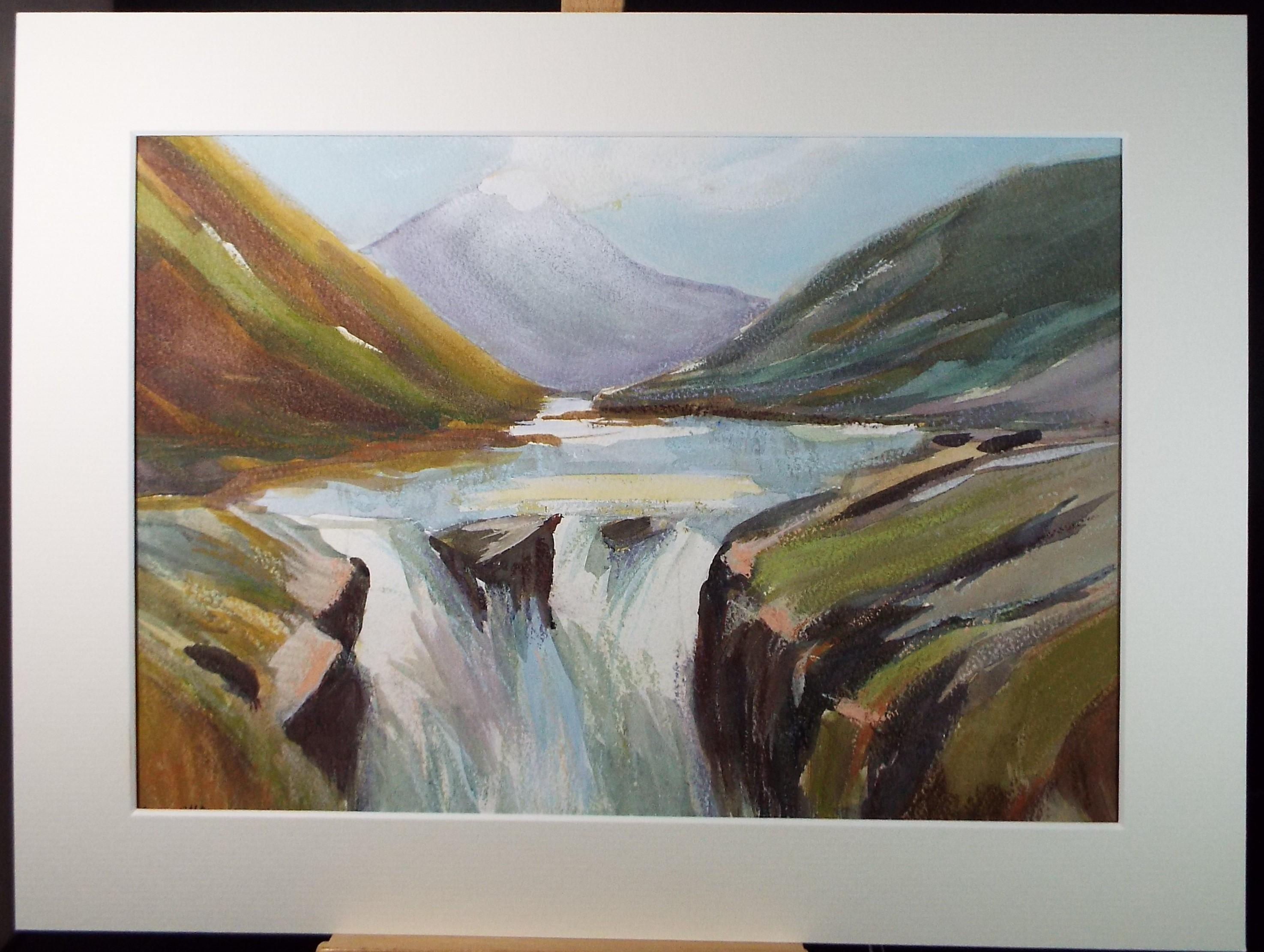 Original Watercolour, 'Mountain river & Falls', circa 1990's, Liz Williams