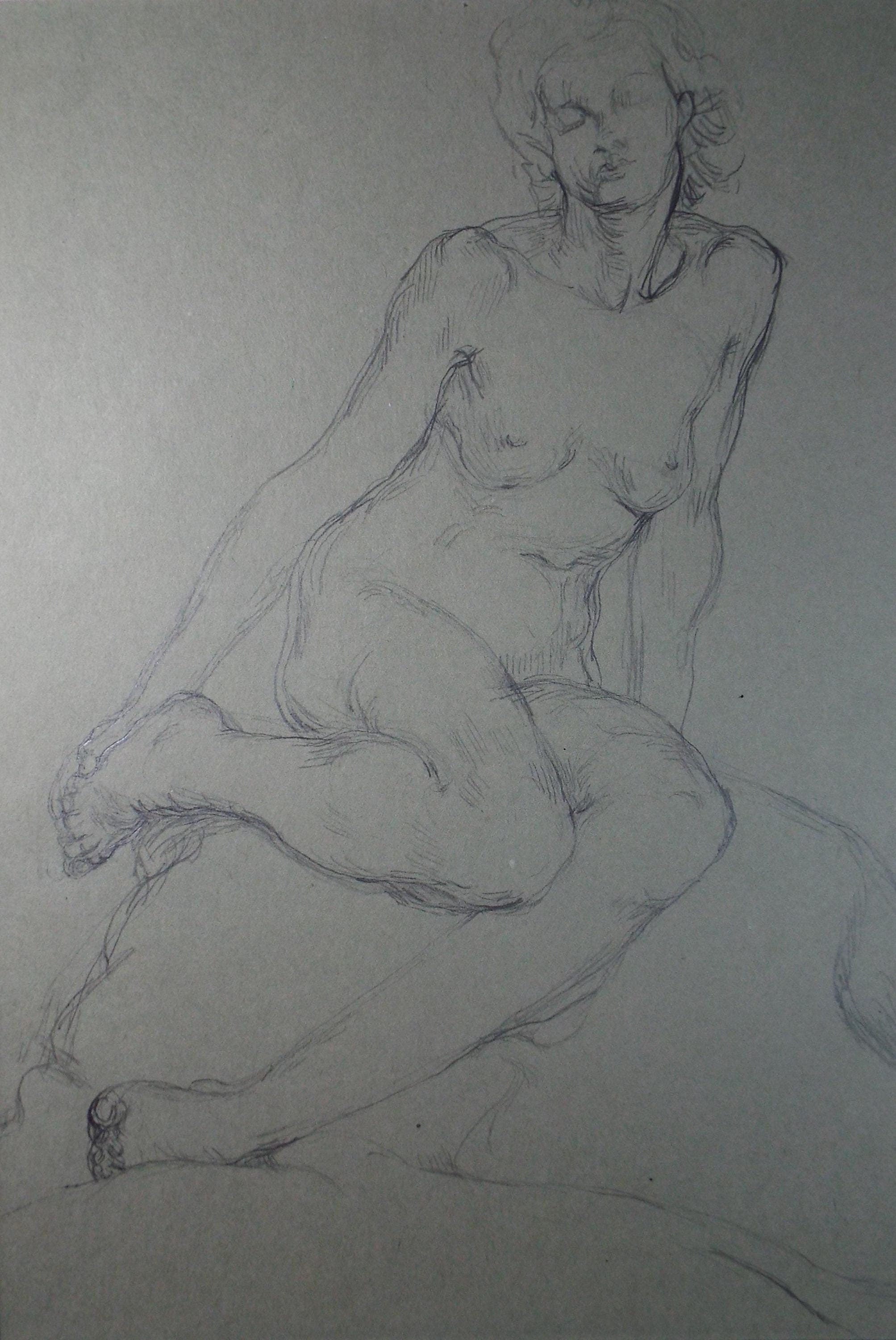 Original Pencil Sketch,'Seated Nude', Circa 1940's, Hilda Burford (1887-1957)