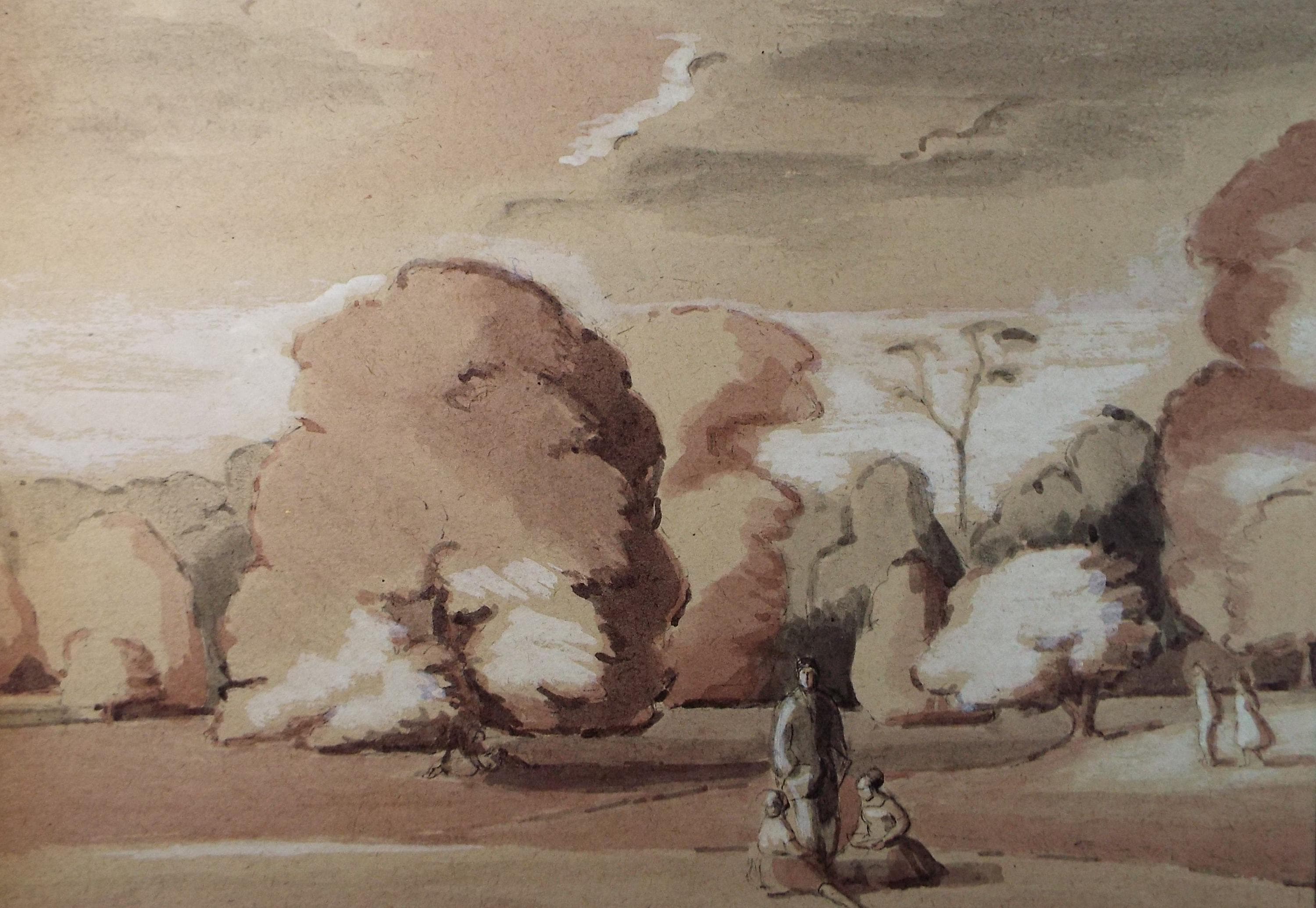 Original Watercolour, 'Landscape & Figures', c1990, Mariota Bosanquet 1923 -2022
