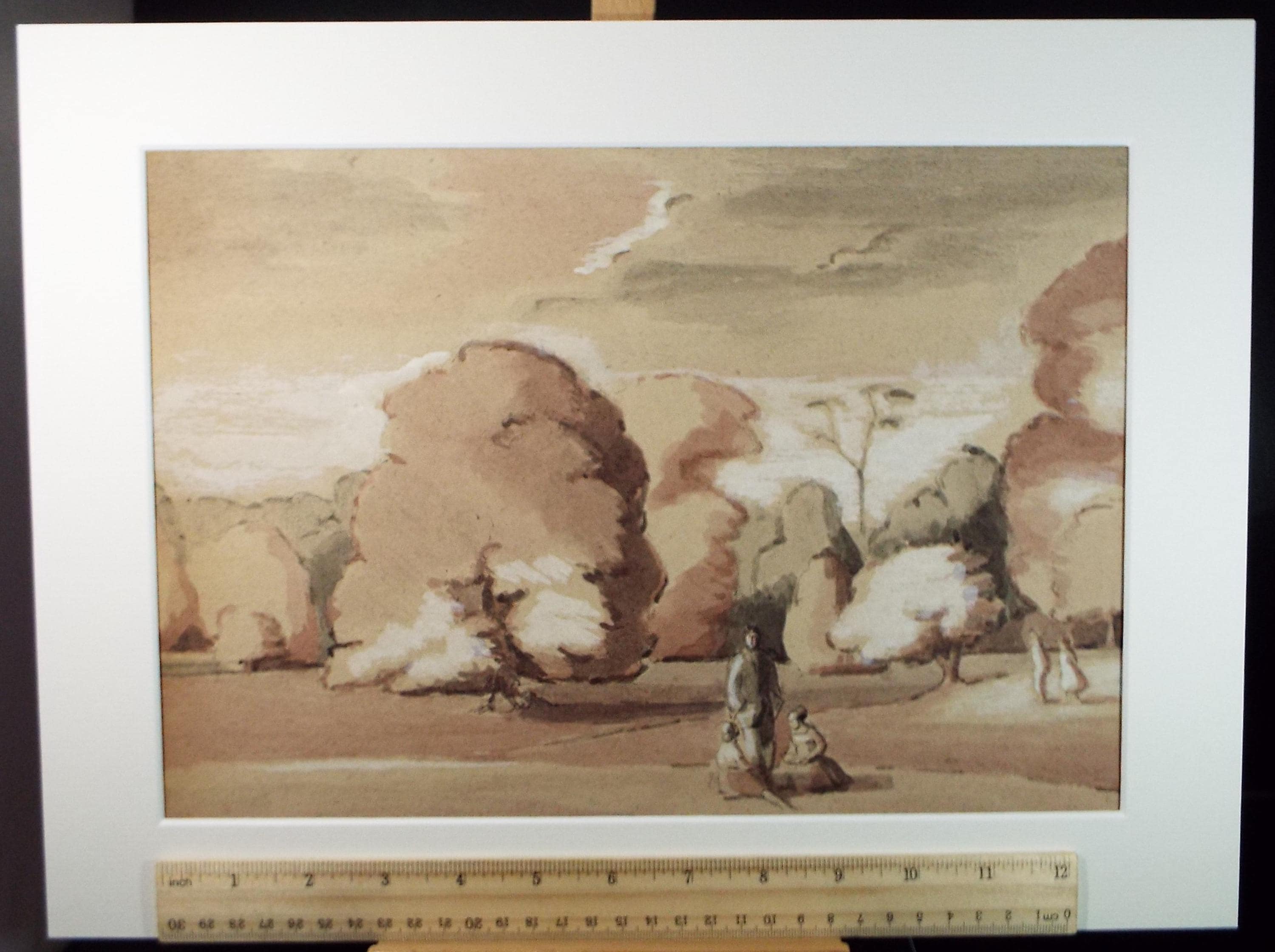 Original Watercolour, 'Landscape & Figures', c1990, Mariota Bosanquet 1923 -2022