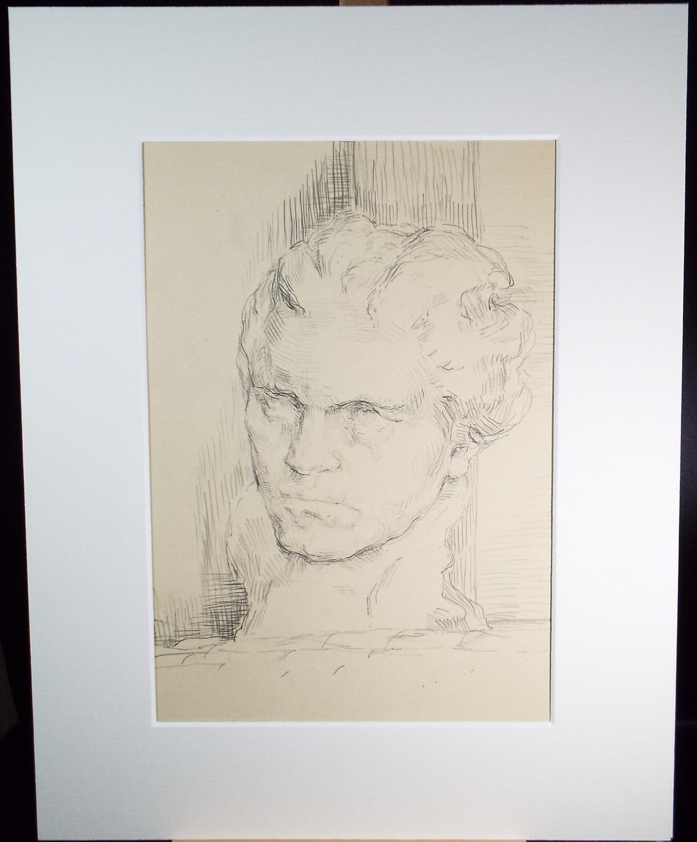 Original Pencil Sketch,'Classical Head', Circa 1940's, Hilda Burford (1887-1957
