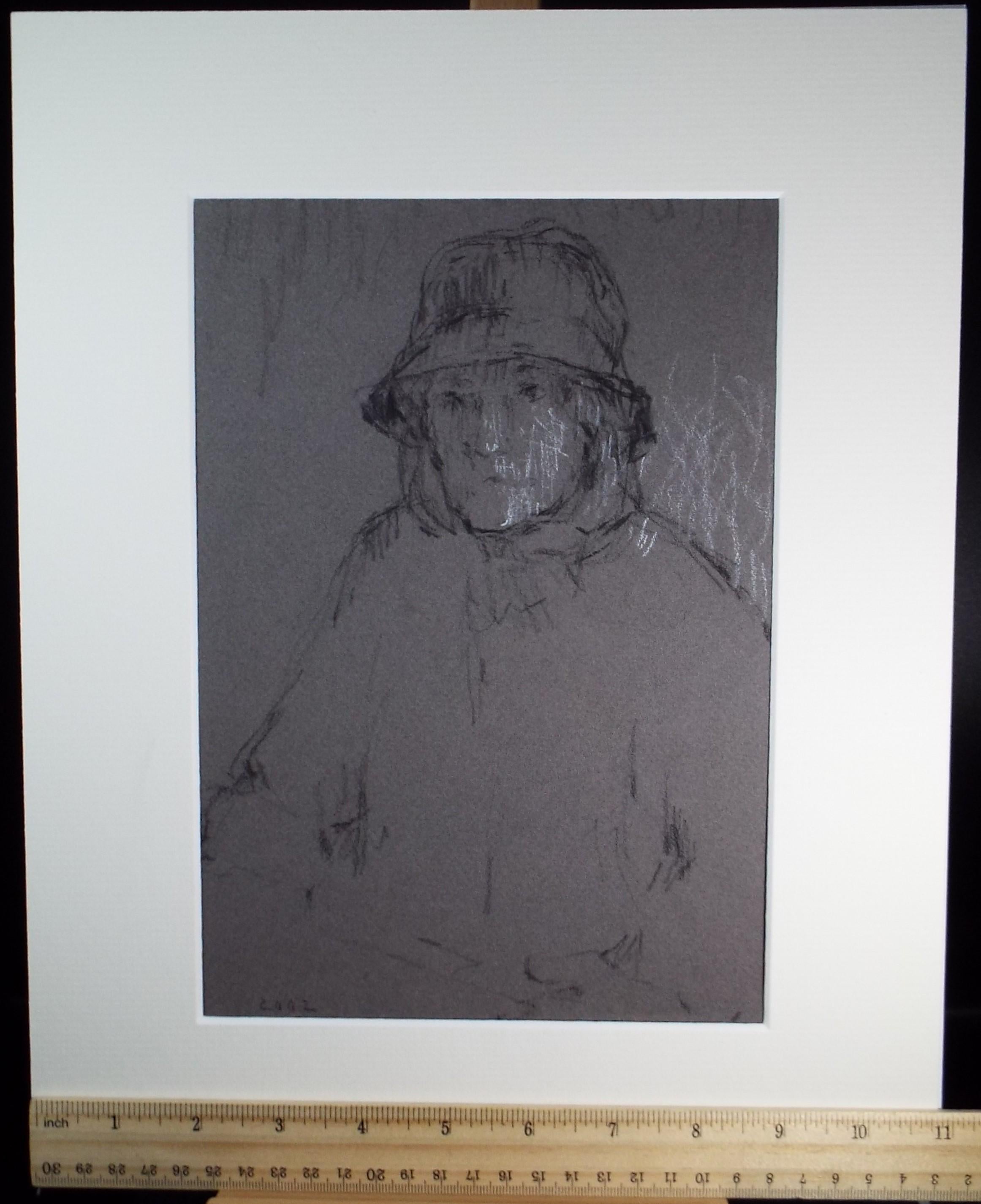 Original Pastel, 'Woman in a Raincoat', 1990's, Mariota Bosanquet 1923 -2022