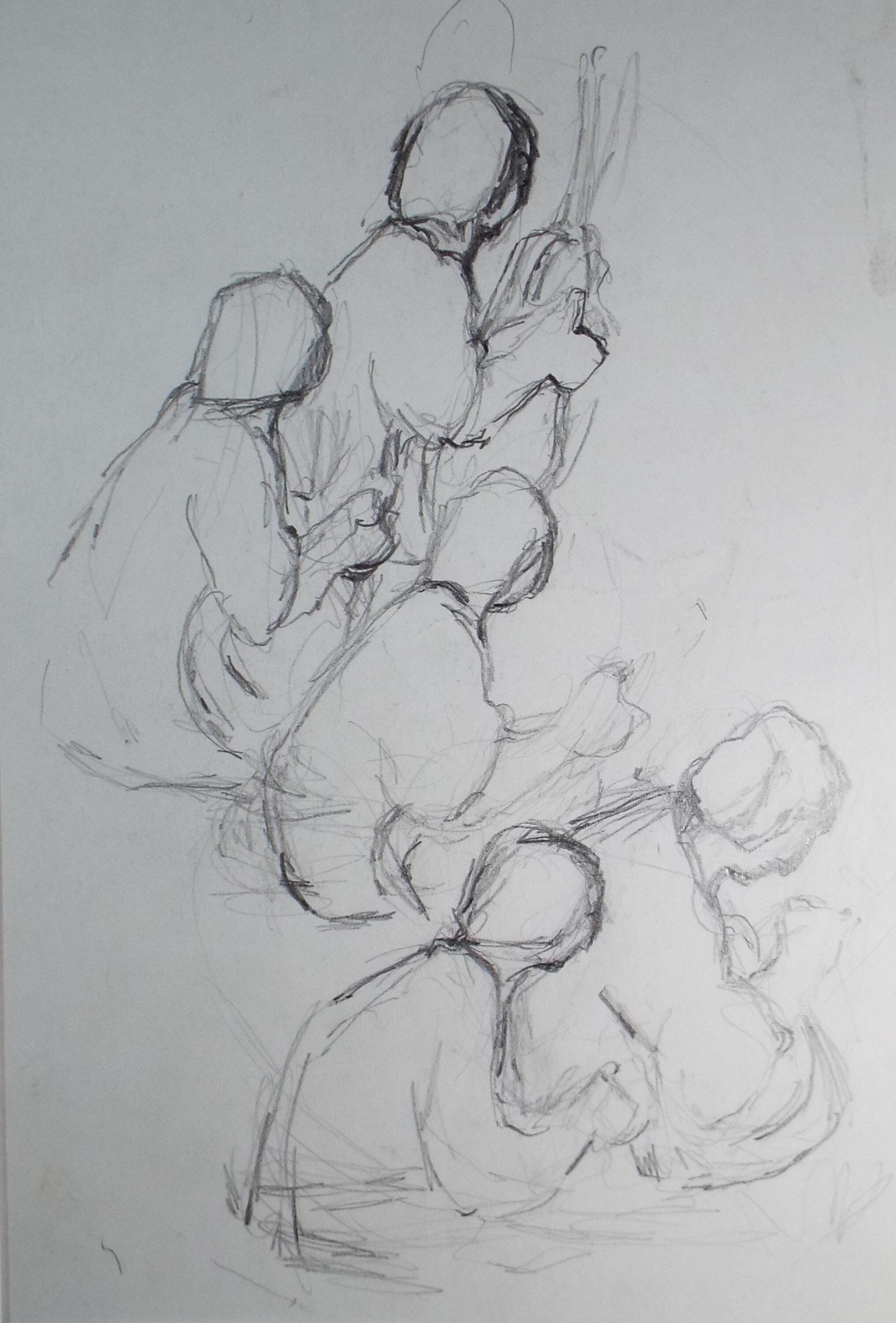 Original Pencil Drawing, 'Sitting Figures', 1990's, Mariota Bosanquet 1923 -2022