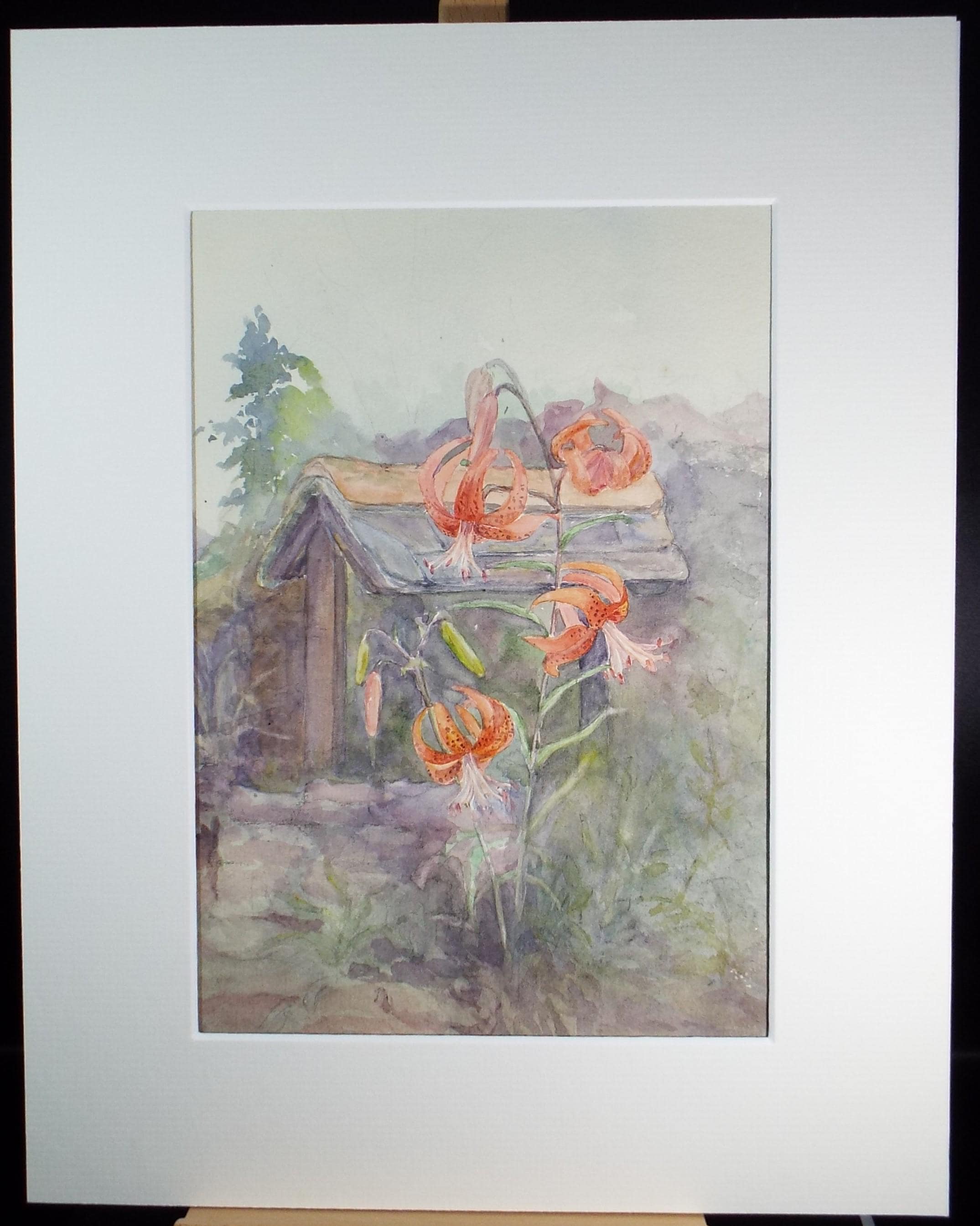 Original Watercolour,'Lily in a Landscape', Artist Unknown, circa 1970's